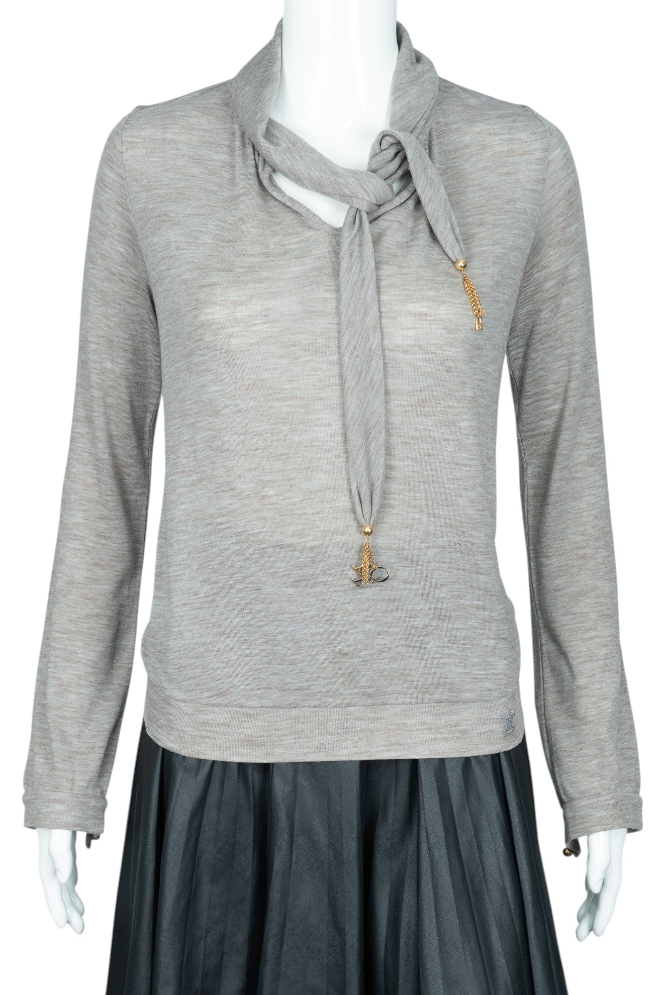 LOUIS VUITTON Gray Wool LV Tassel Collar Sweater Size S