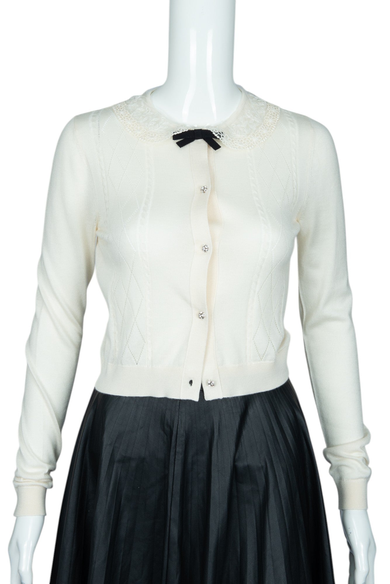 MIU MIU Ivory Cashmere Knit Cardigan Sweater Size XS