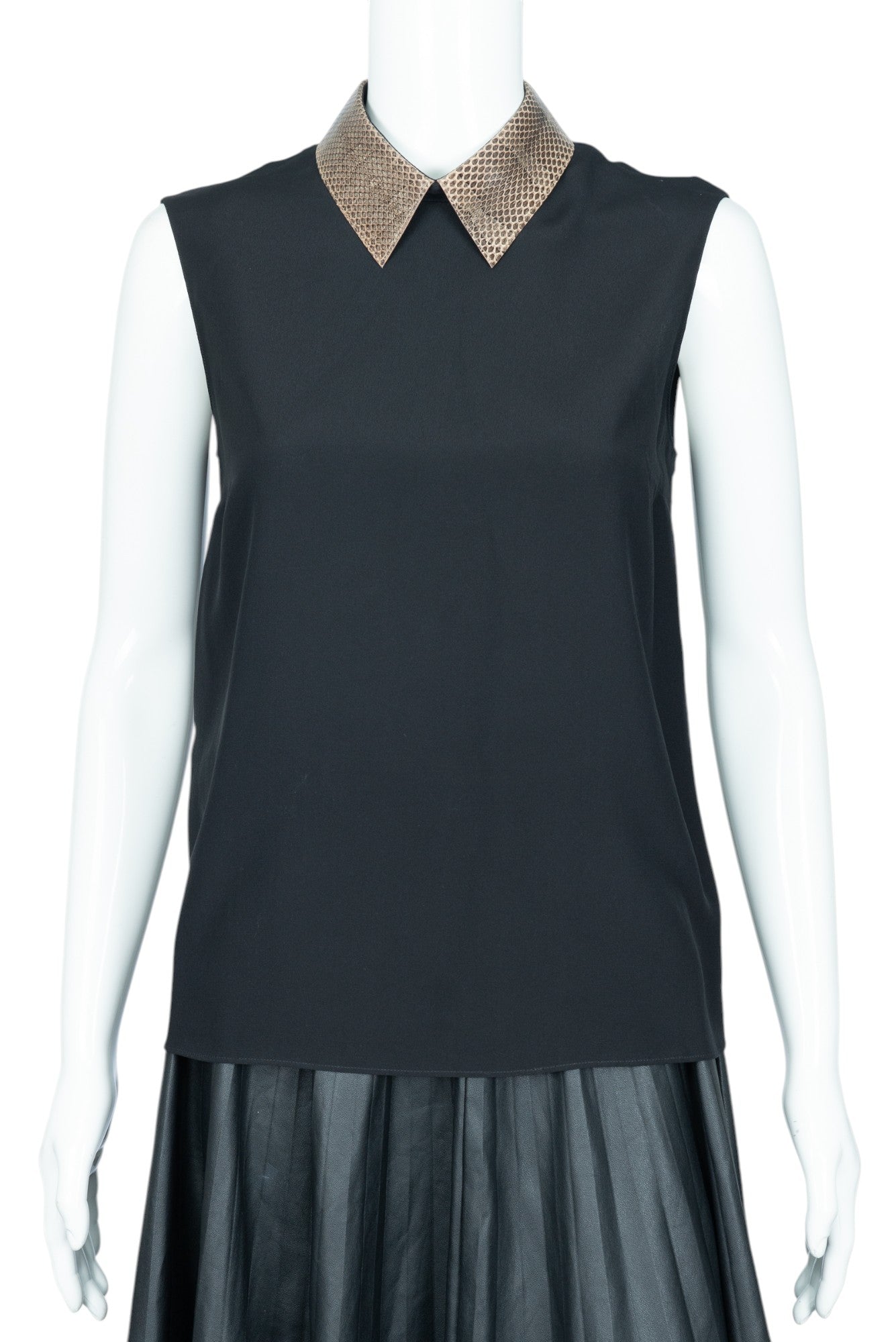 GUCCI Black Silk Python Collar Sleeveless Top Size 40 US 4
