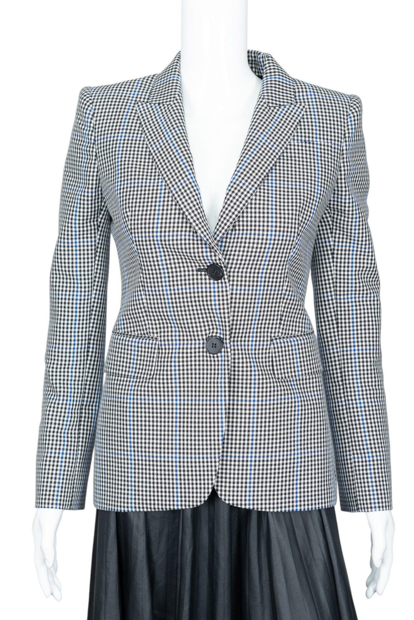 ALEXANDER MCQUEEN Black Blue Plaid Print Blazer Size 38 US 2