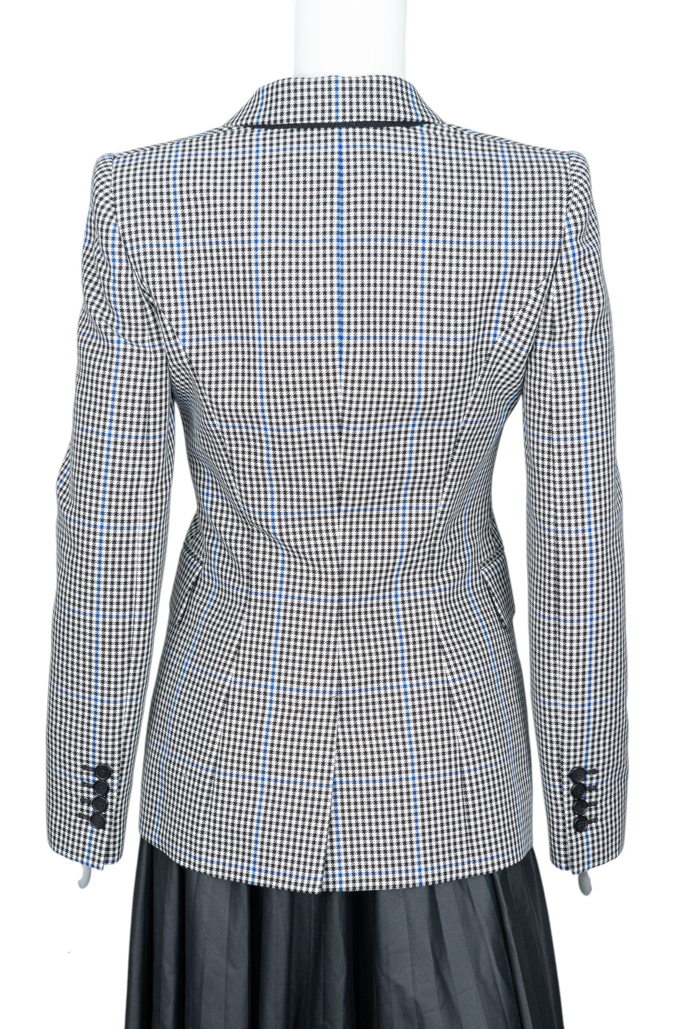 ALEXANDER MCQUEEN Black Blue Plaid Print Blazer Size 38 US 2