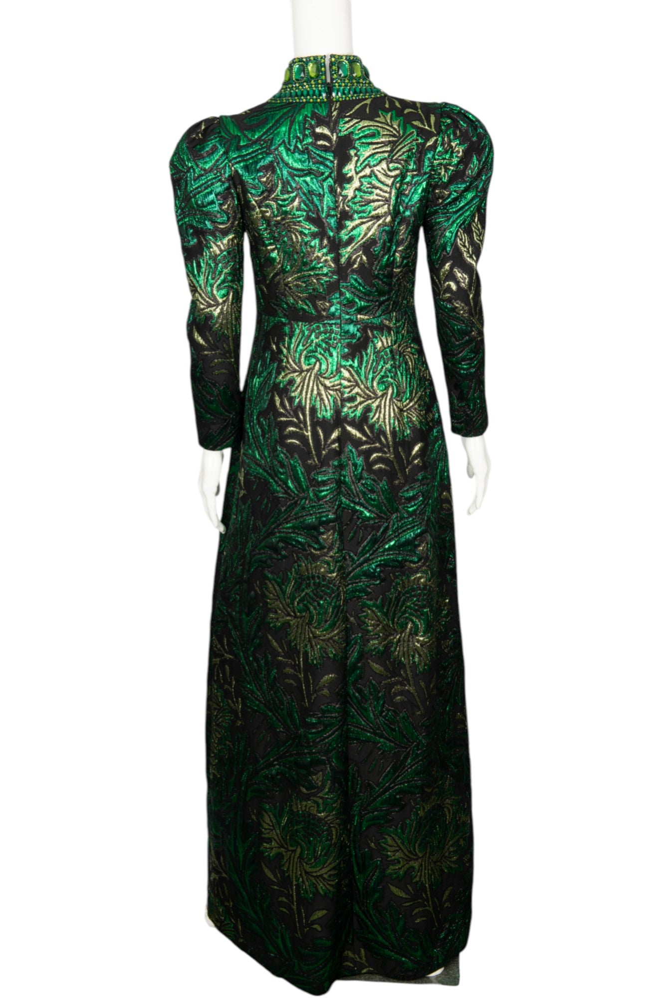 ANDREW GN Green Metallic Brocade Gown Size 40 US 8