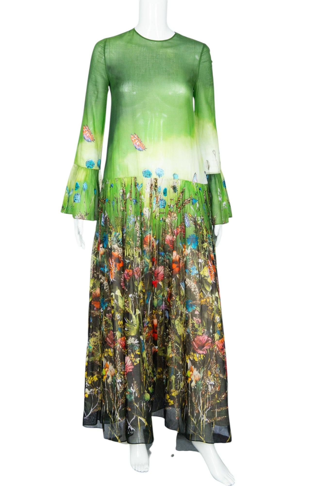 CHRISTIAN DIOR Green Cotton Floral Print Maxi Dress Size 2