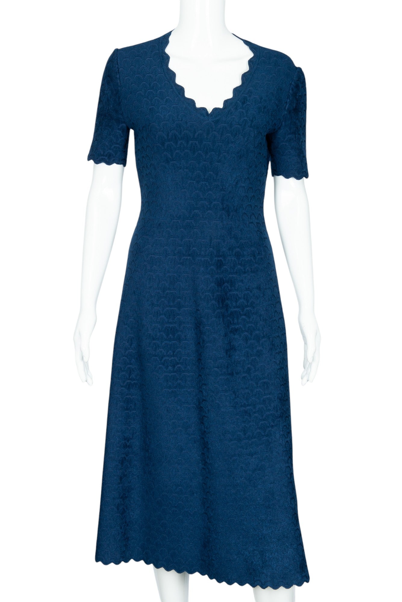 ALAÏA Paris Blue Scalloped Knit Midi Dress Size 40 US 8