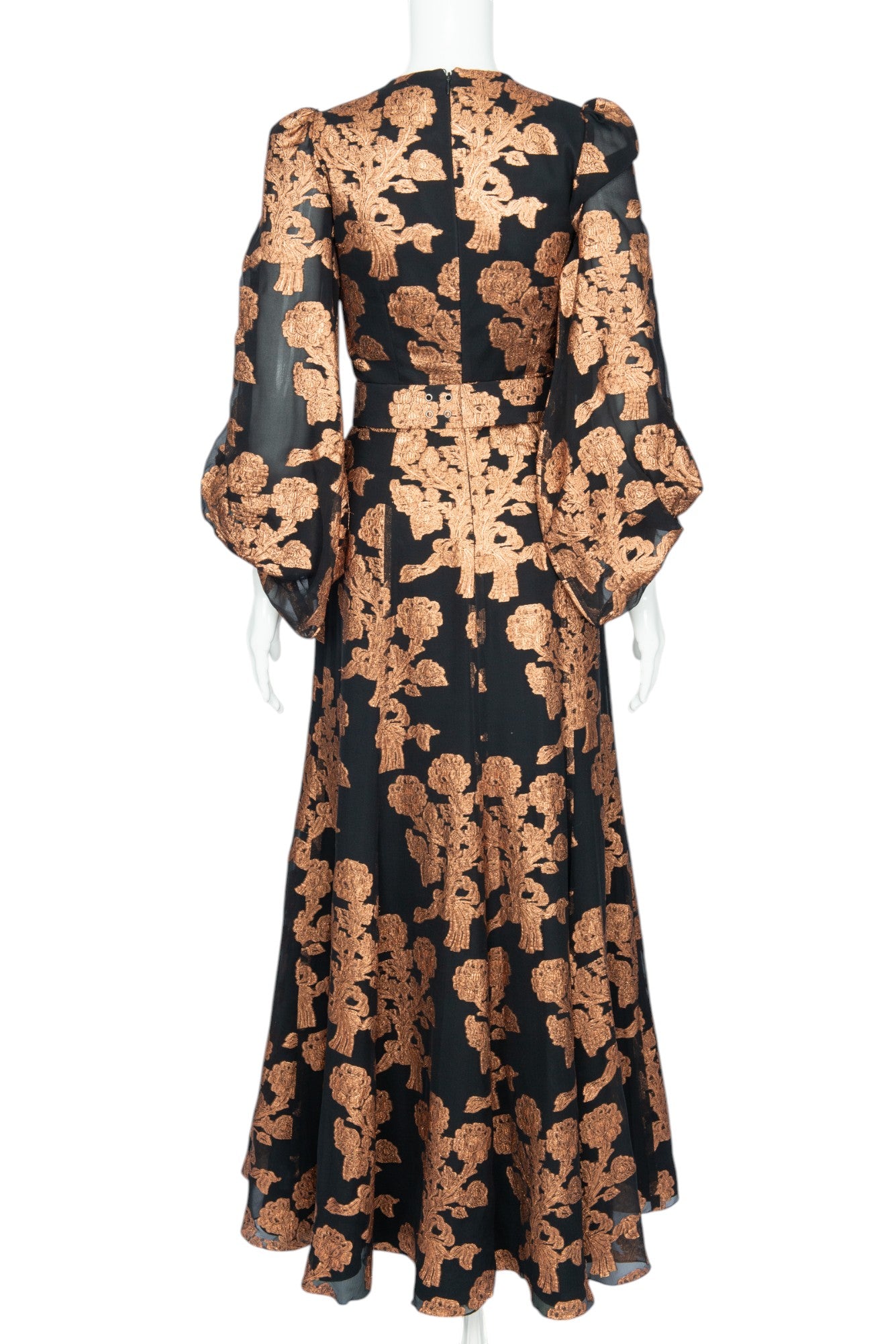 ANDREW GN Black Gold Silk Floral Brocade Gown Size 34 US 2
