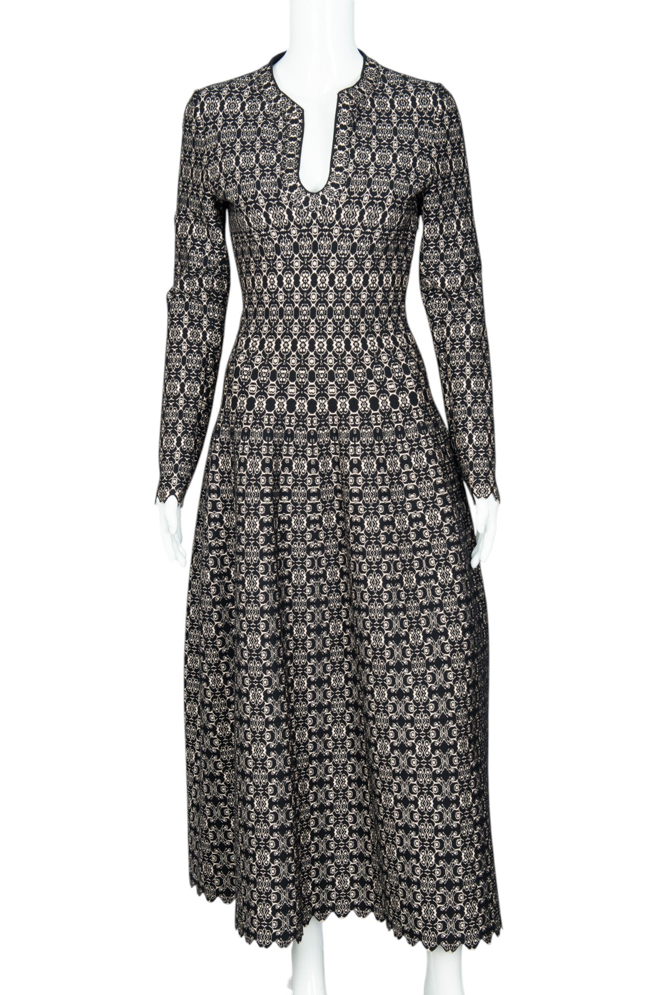 ALAÏA Black Gold Printed Midi Dress Size 40 US 8