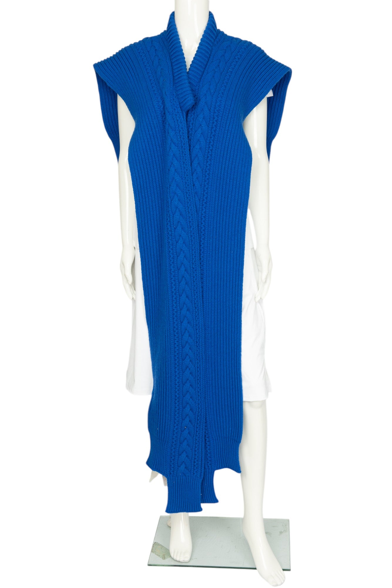 ALEXANDER MCQUEEN Blue Wool Cable Knit Skull Scarf