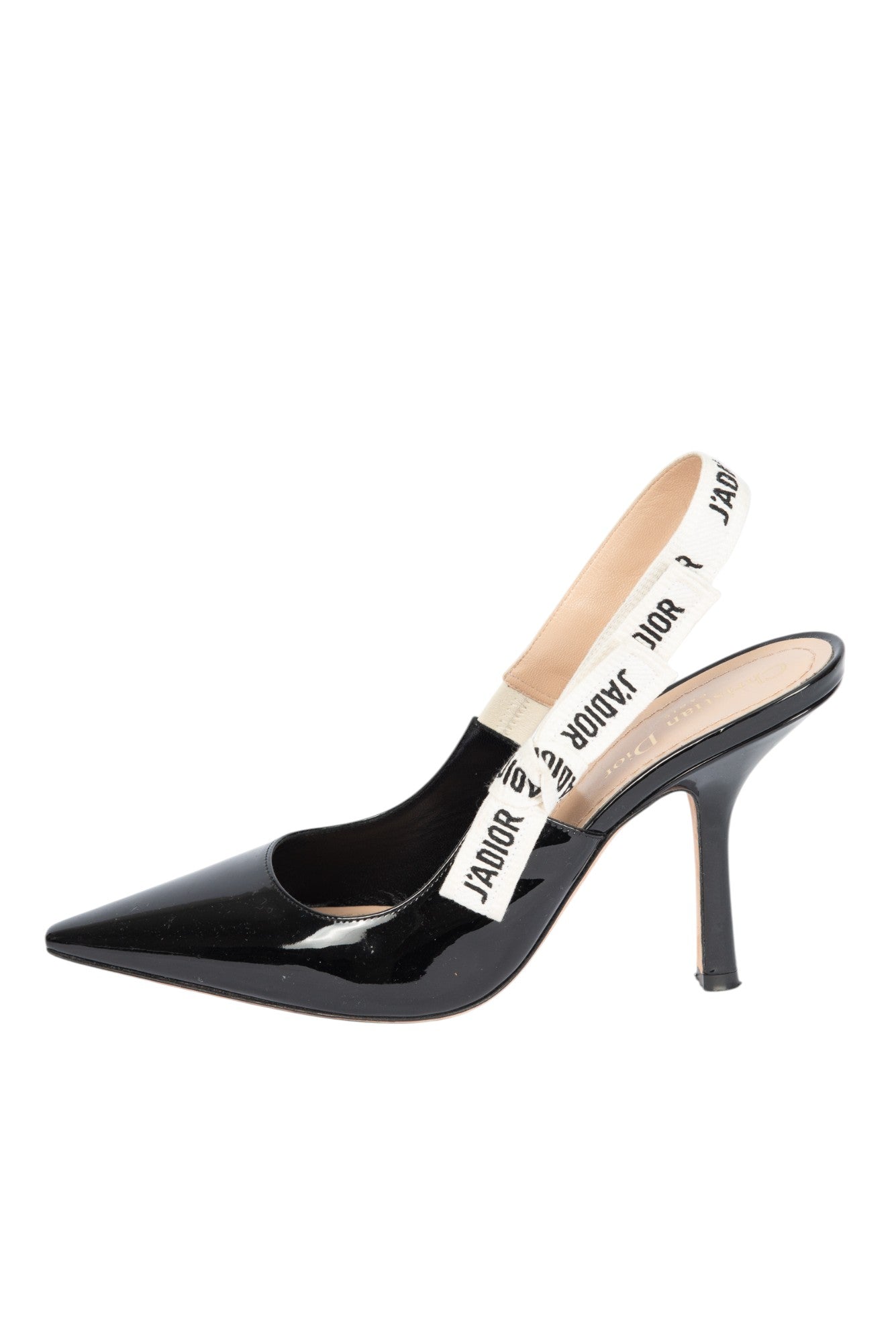CHRISTIAN DIOR Black Patent Leather J'Adior Slingback Heels Size 38.5