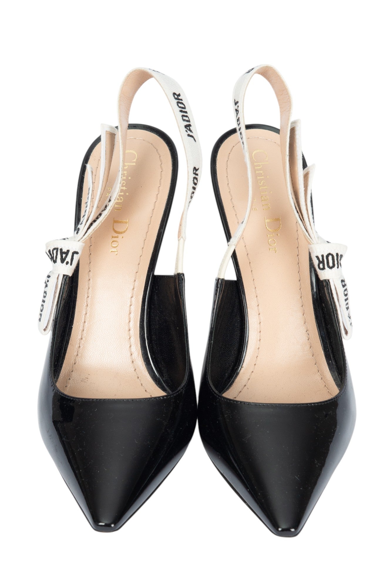 CHRISTIAN DIOR Black Patent Leather J'Adior Slingback Heels Size 38.5
