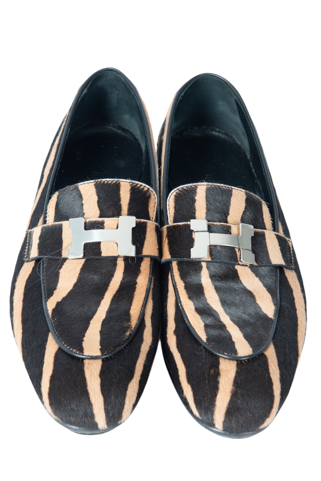 HERMÈS Striped Pony Hair Paris Loafers Size 38 US 8