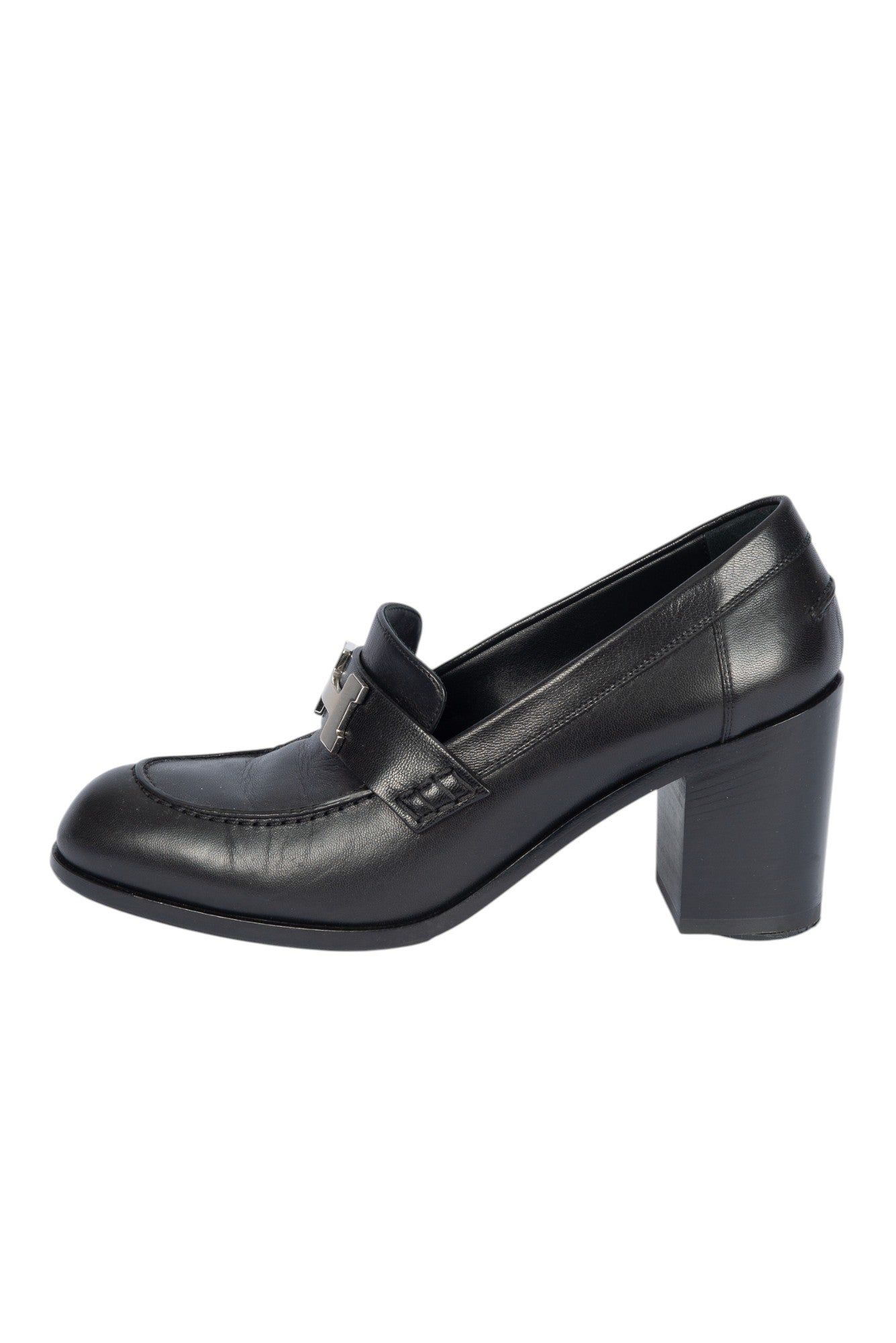 HERMÈS Black Leather Dauphine 70 Loafer Heels Size 38 US 8