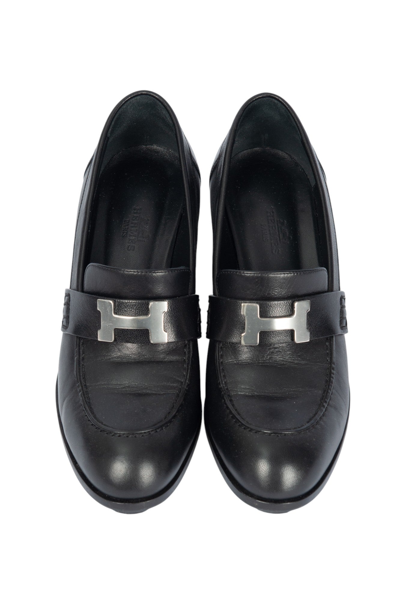 HERMÈS Black Leather Dauphine 70 Loafer Heels Size 38 US 8