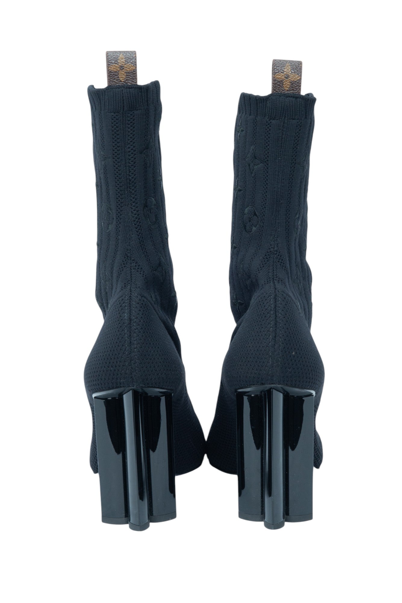 LOUIS VUITTON Black Fabric Monogram Silhouette Boots Size 38.5 US 8.5