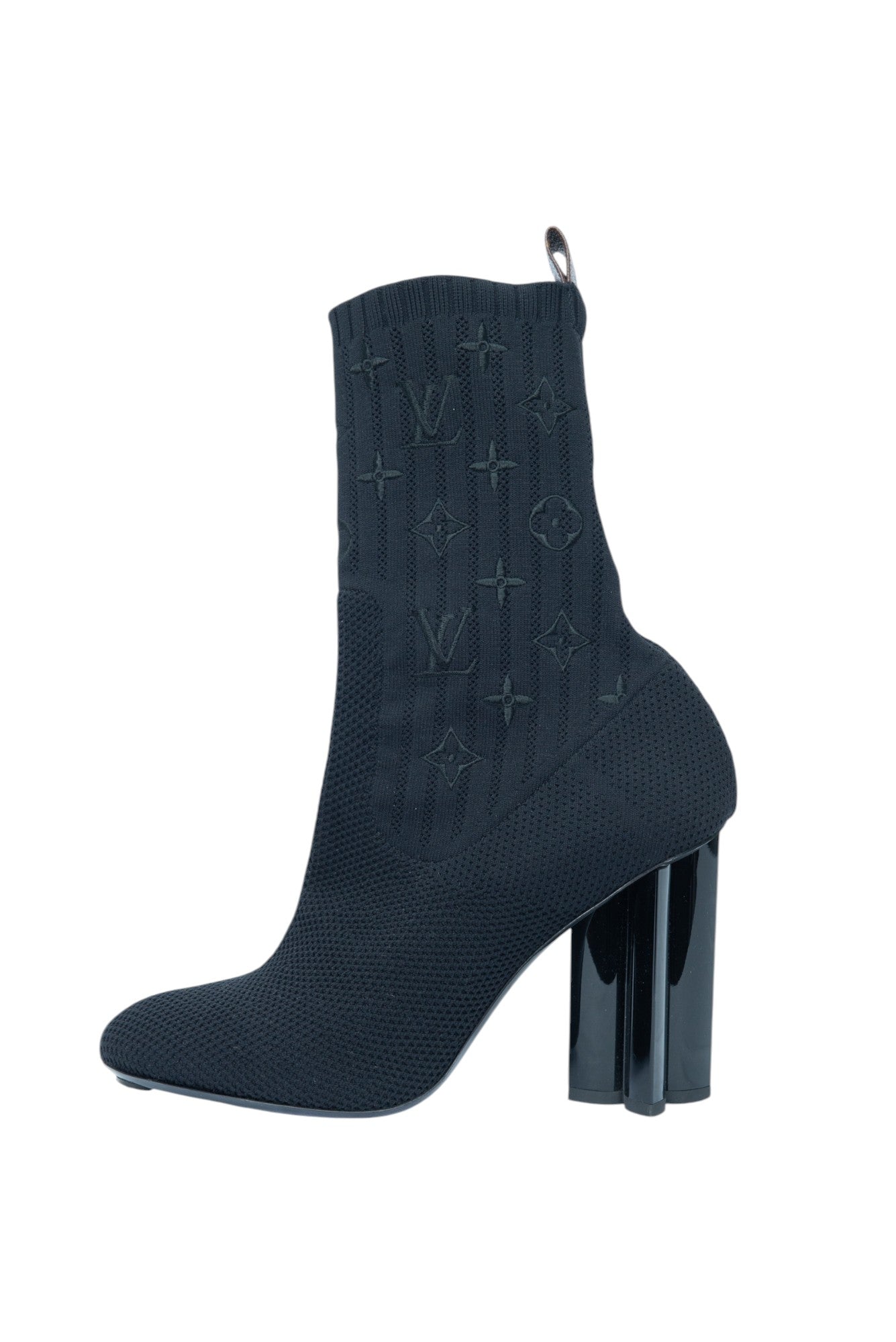 LOUIS VUITTON Black Fabric Monogram Silhouette Boots Size 38.5 US 8.5