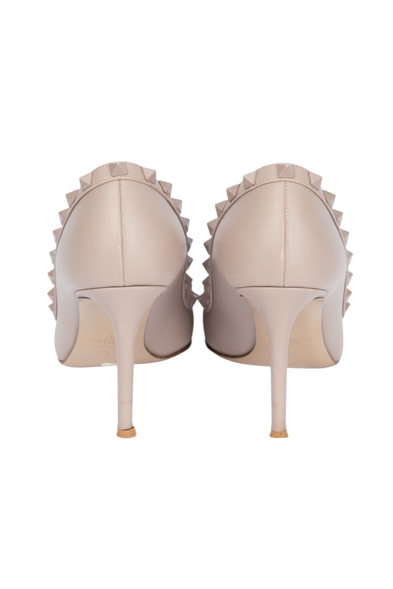 VALENTINO Pink Nude Leather Rockstud Heels Size 37 US 7
