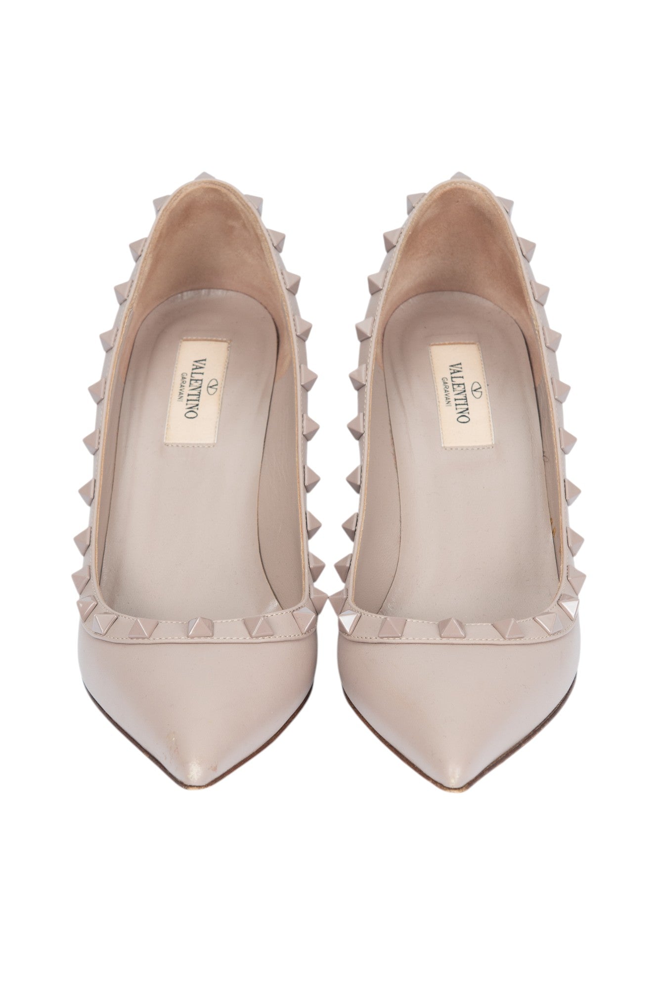 VALENTINO Pink Nude Leather Rockstud Heels Size 37 US 7
