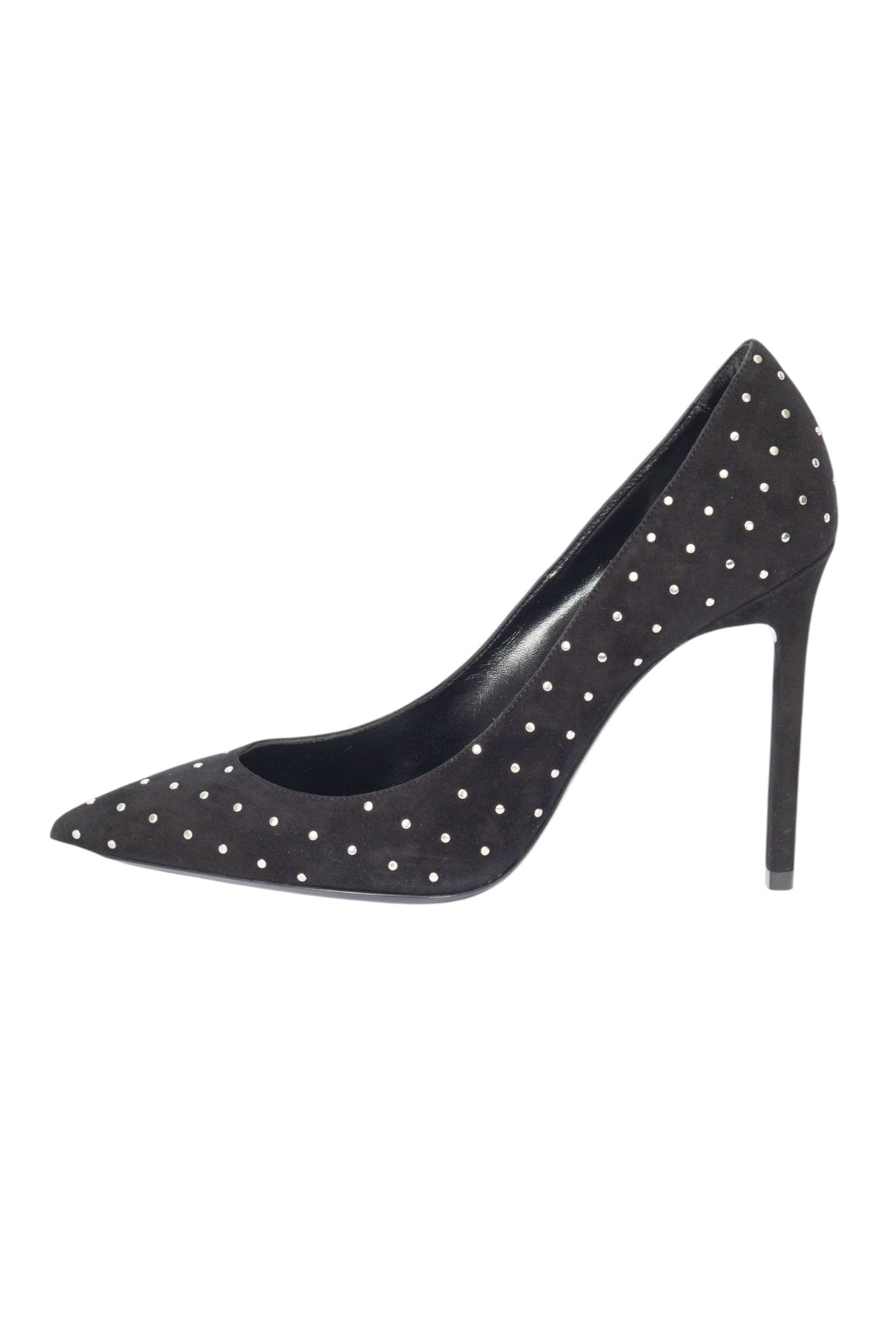 SAINT LAURENT Black Suede Anja 105 Studded Heels Size 37 US 7