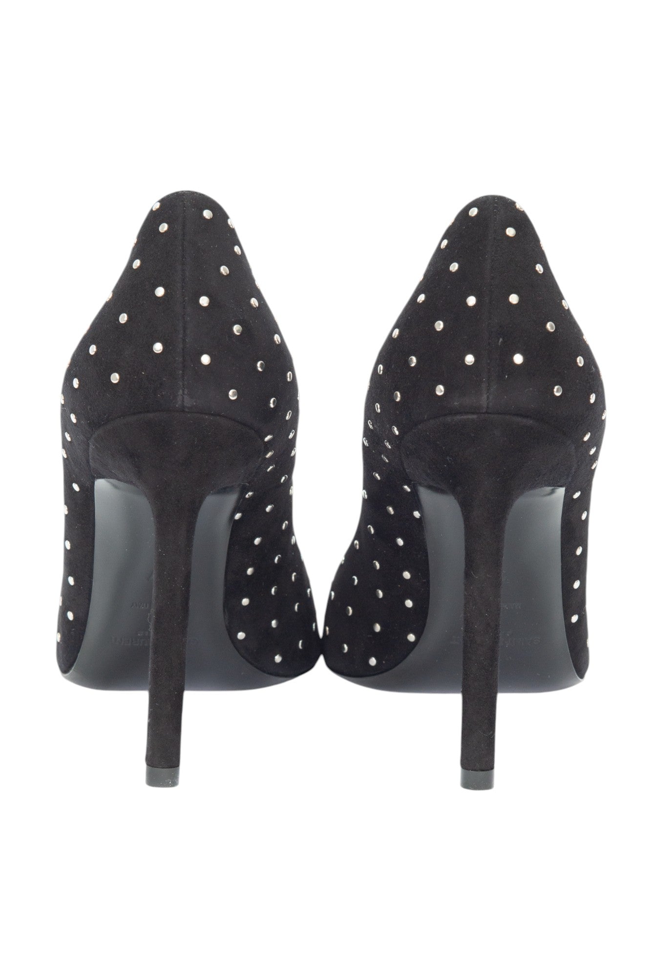 SAINT LAURENT Black Suede Anja 105 Studded Heels Size 37 US 7