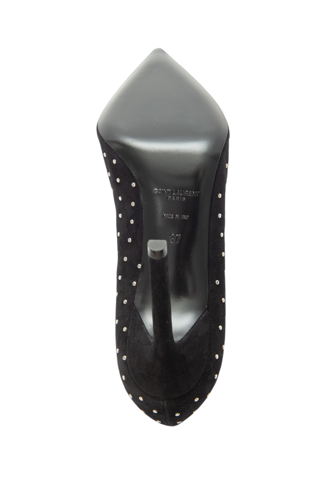 SAINT LAURENT Black Suede Anja 105 Studded Heels Size 37 US 7