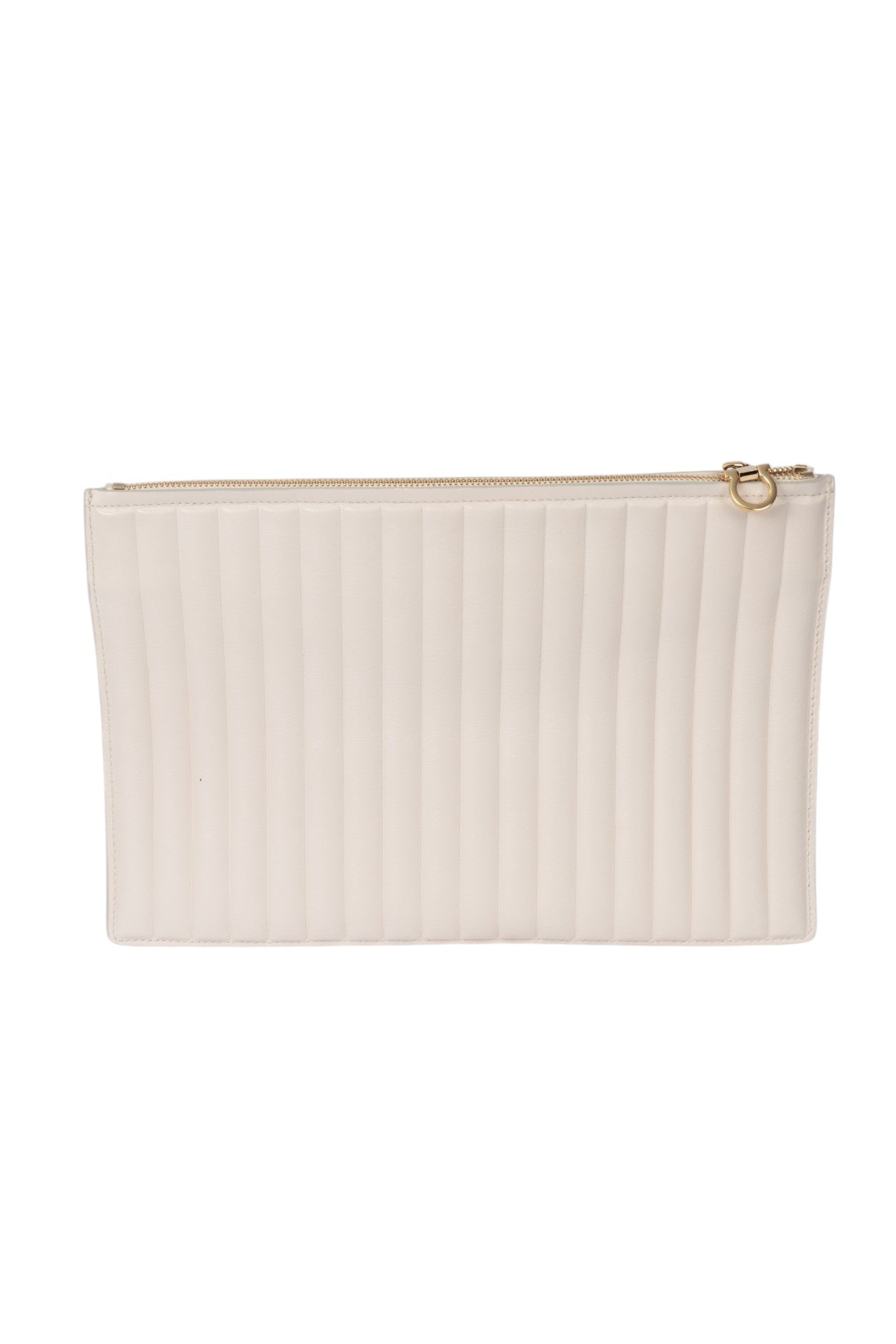 FERRAGAMO White Leather Quilted Clutch Bag
