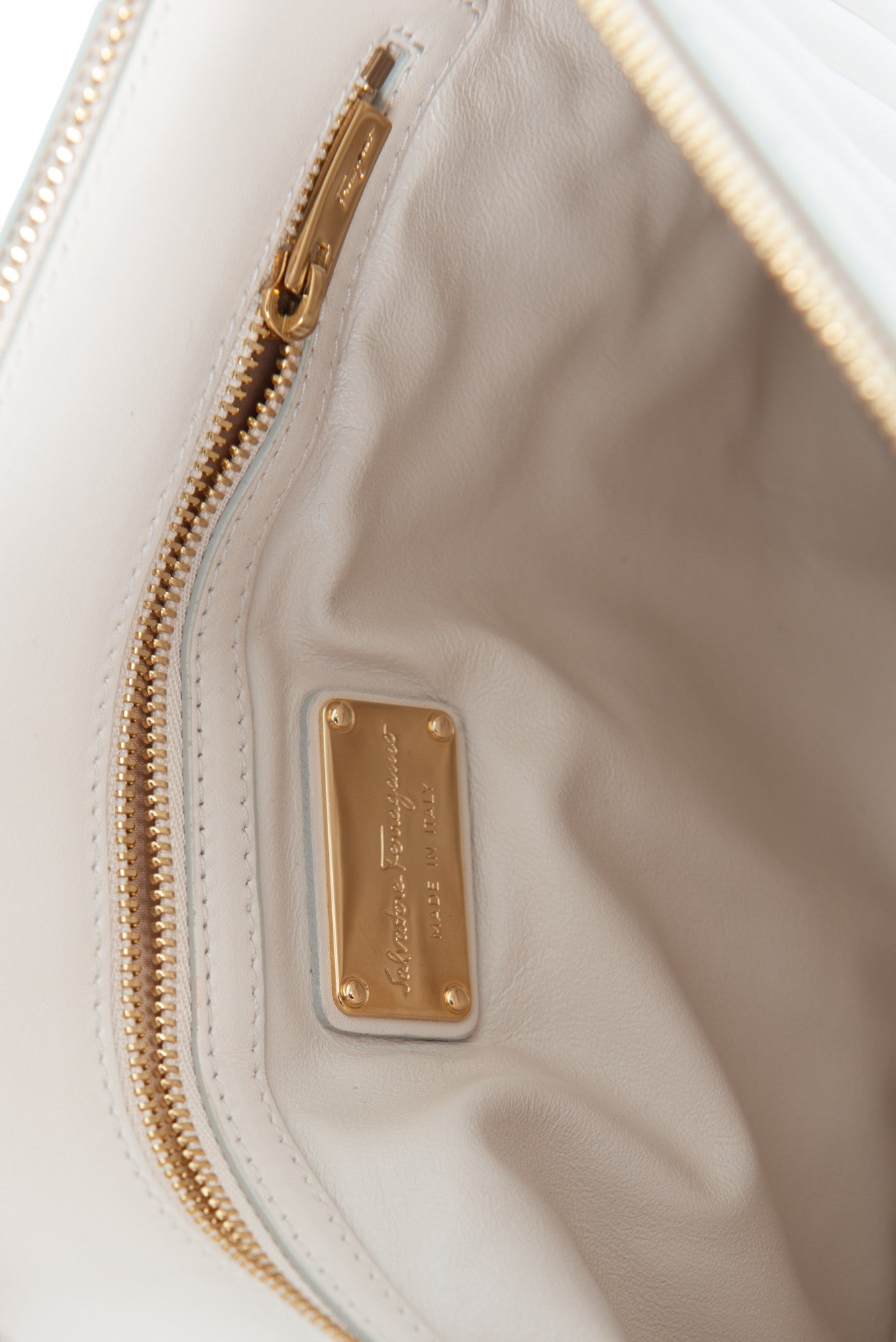 FERRAGAMO White Leather Quilted Clutch Bag