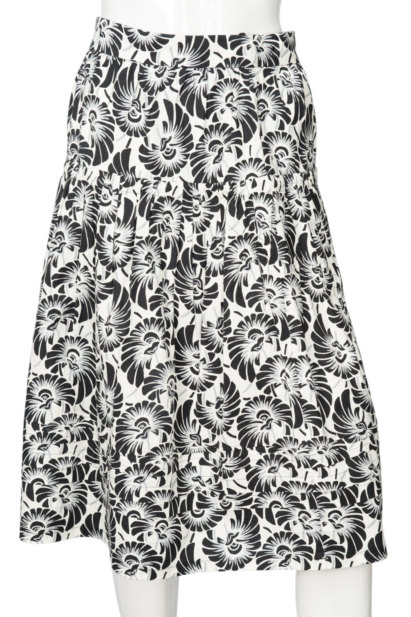 PRADA Black White Cotton Floral Print Midi Skirt Size 40 US 4