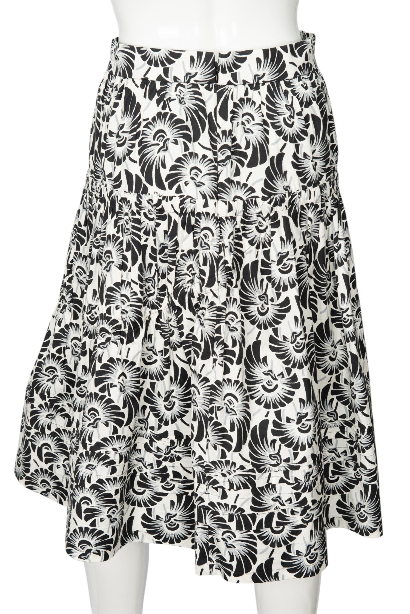 PRADA Black White Cotton Floral Print Midi Skirt Size 40 US 4