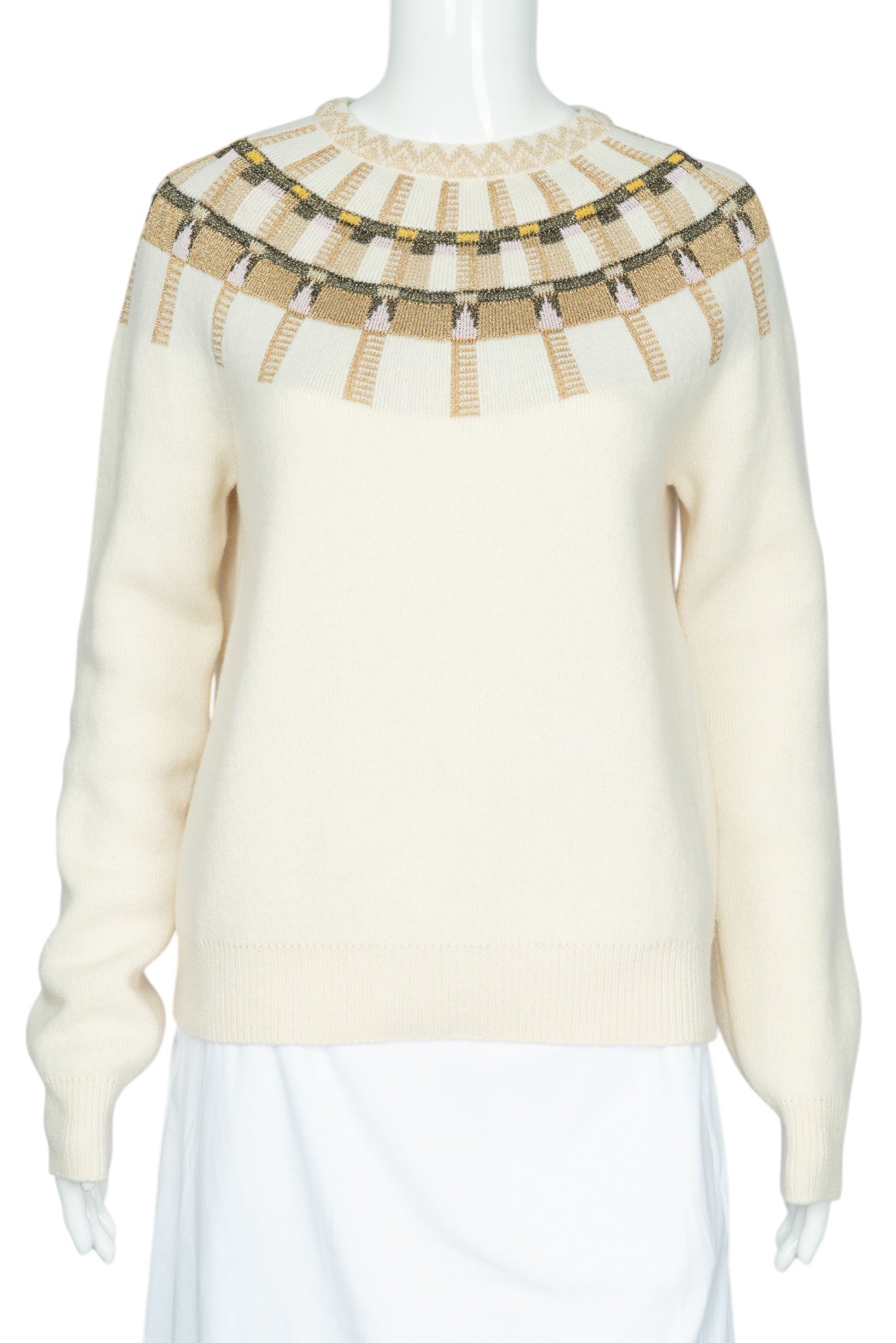LANVIN Beige Wool Knit Metallic Isle Sweater Size XL