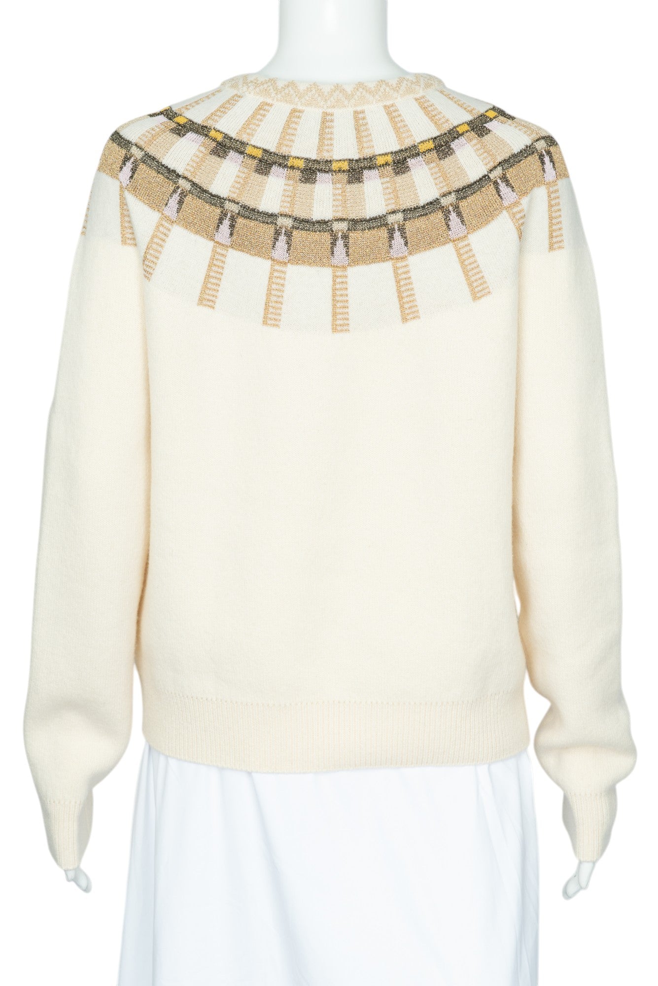 LANVIN Beige Wool Knit Metallic Isle Sweater Size XL