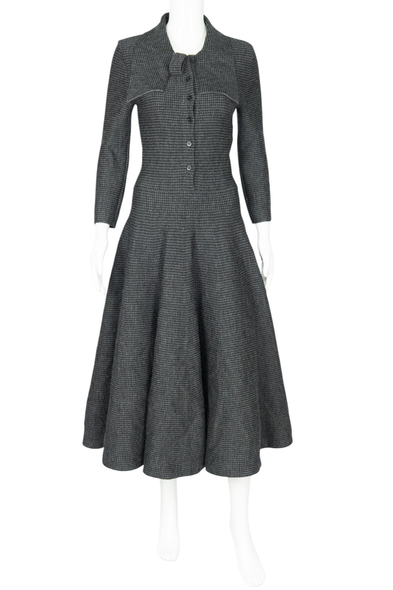 CHRISTIAN DIOR Gray Wool Midi Dress Size M