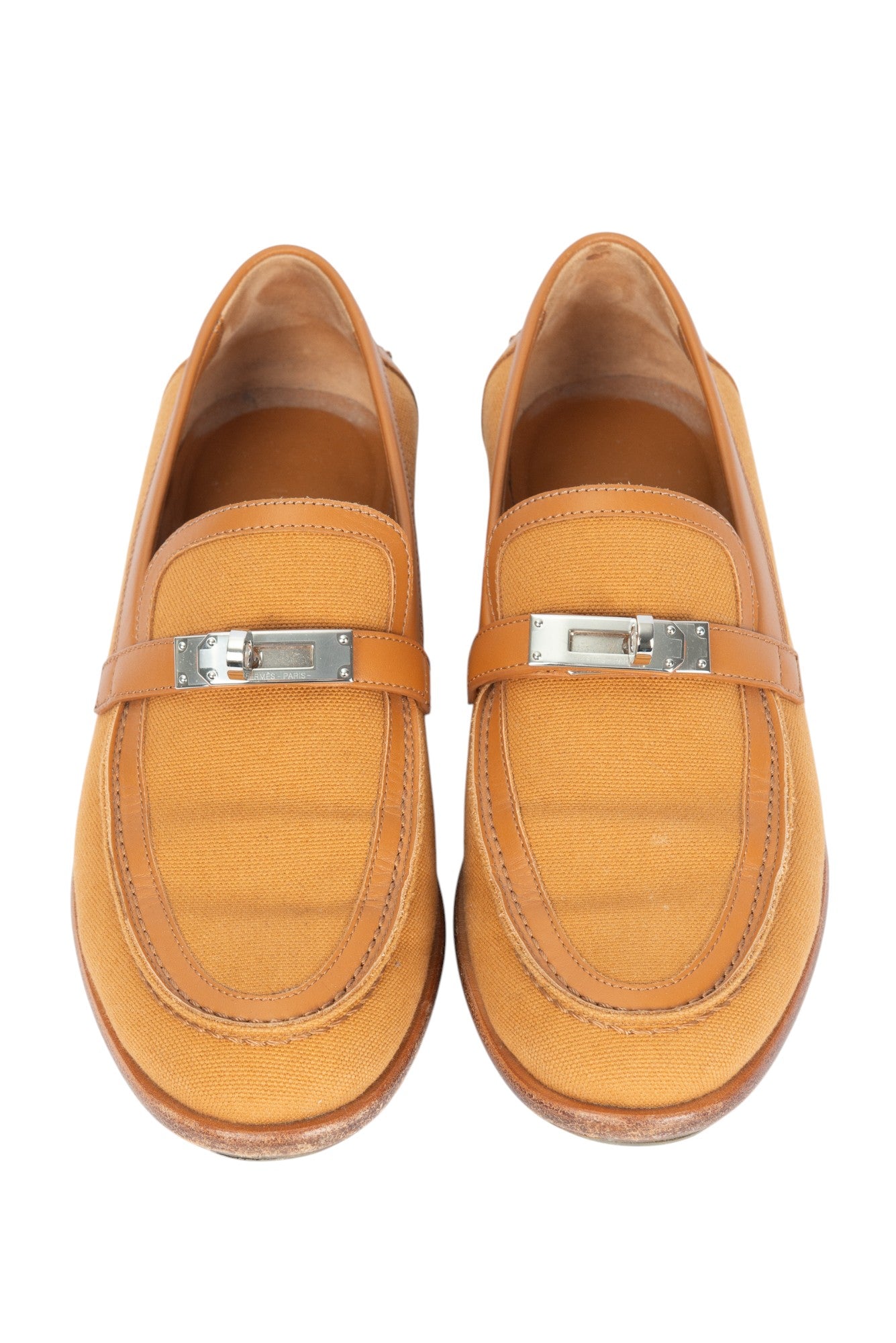 HERMÈS Brown Canvas Destin Loafers Size 37.5 US 7.5