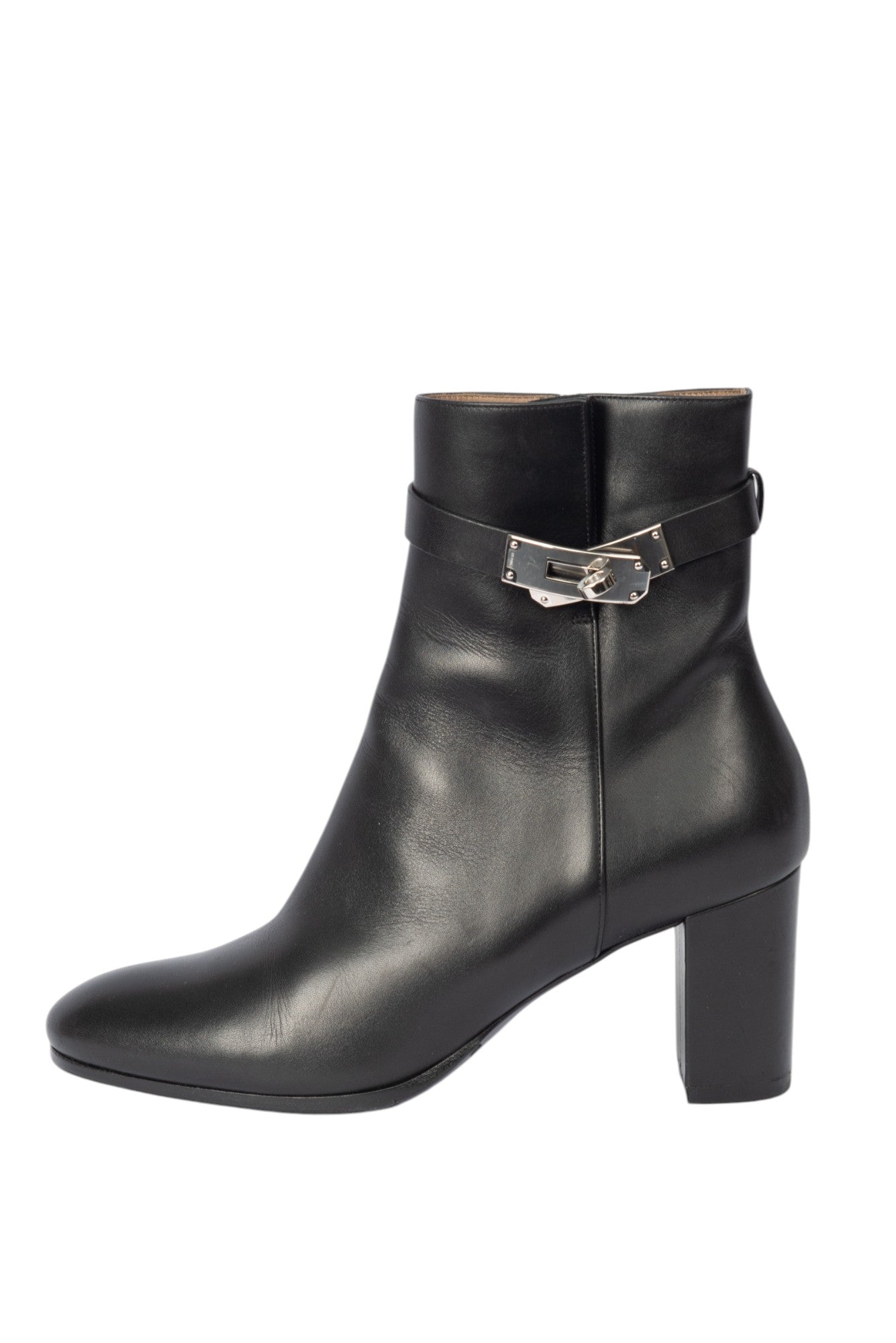 HERMÈS Black Leather Saint Germain Ankle Boots Size 38.5