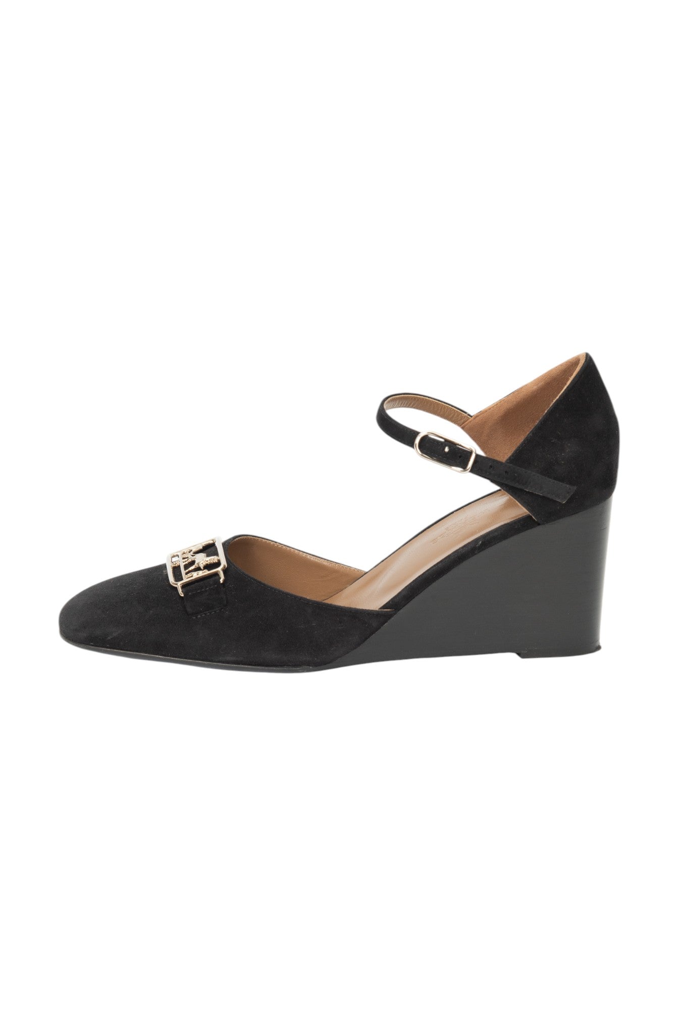 HERMÈS Black Suede Wedge Pumps Size 38 US 8