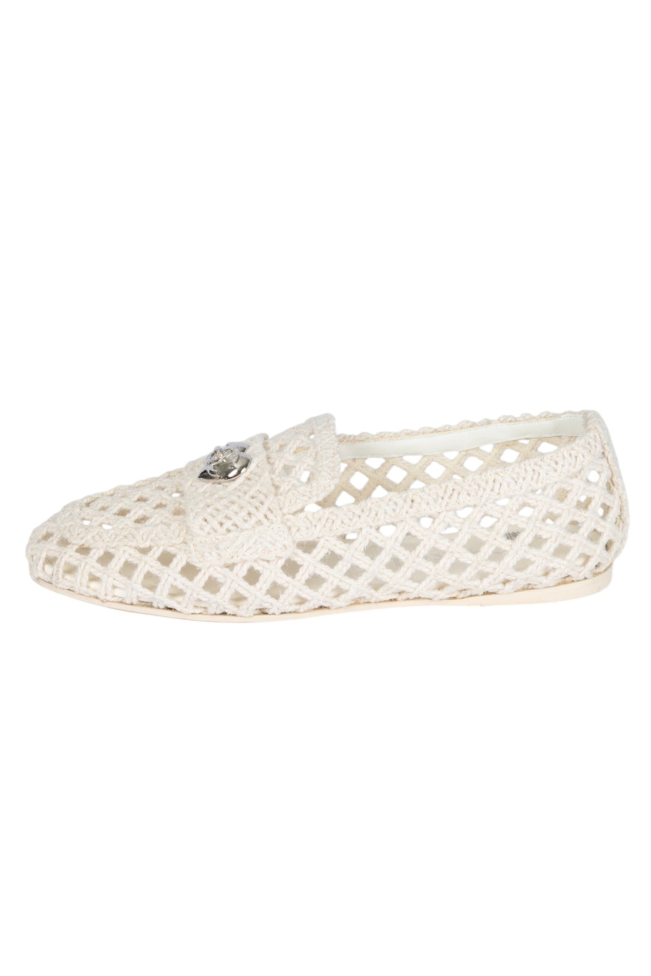 CHANEL White Raffia Braided CC Mocassin Loafers Size 38 US 8