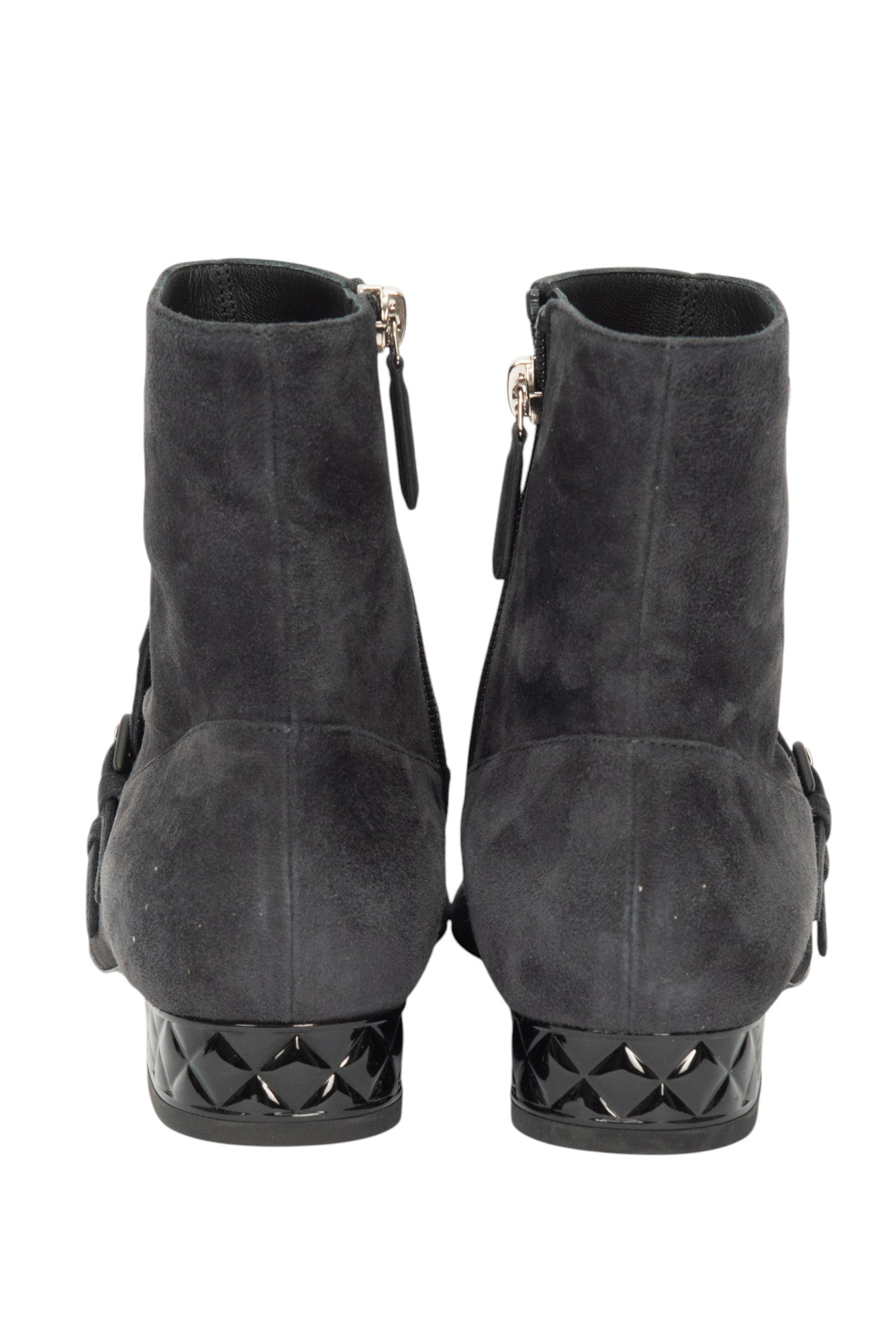 CHANEL Gray Suede Buckled Ankle Booties Size 37 US 7