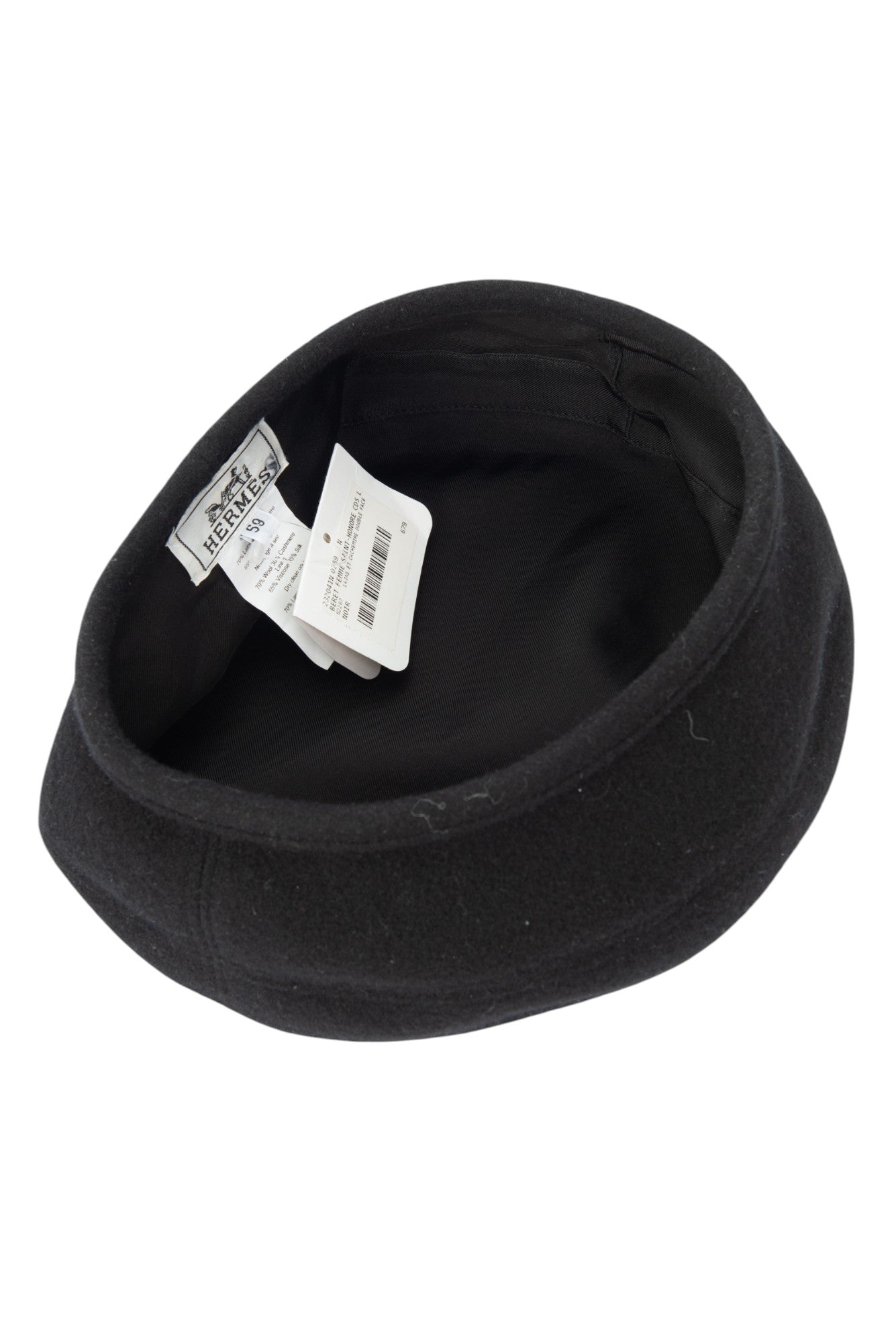 HERMES Black Wool Blend Saint-Honoré Clou De Selle Beret Size L