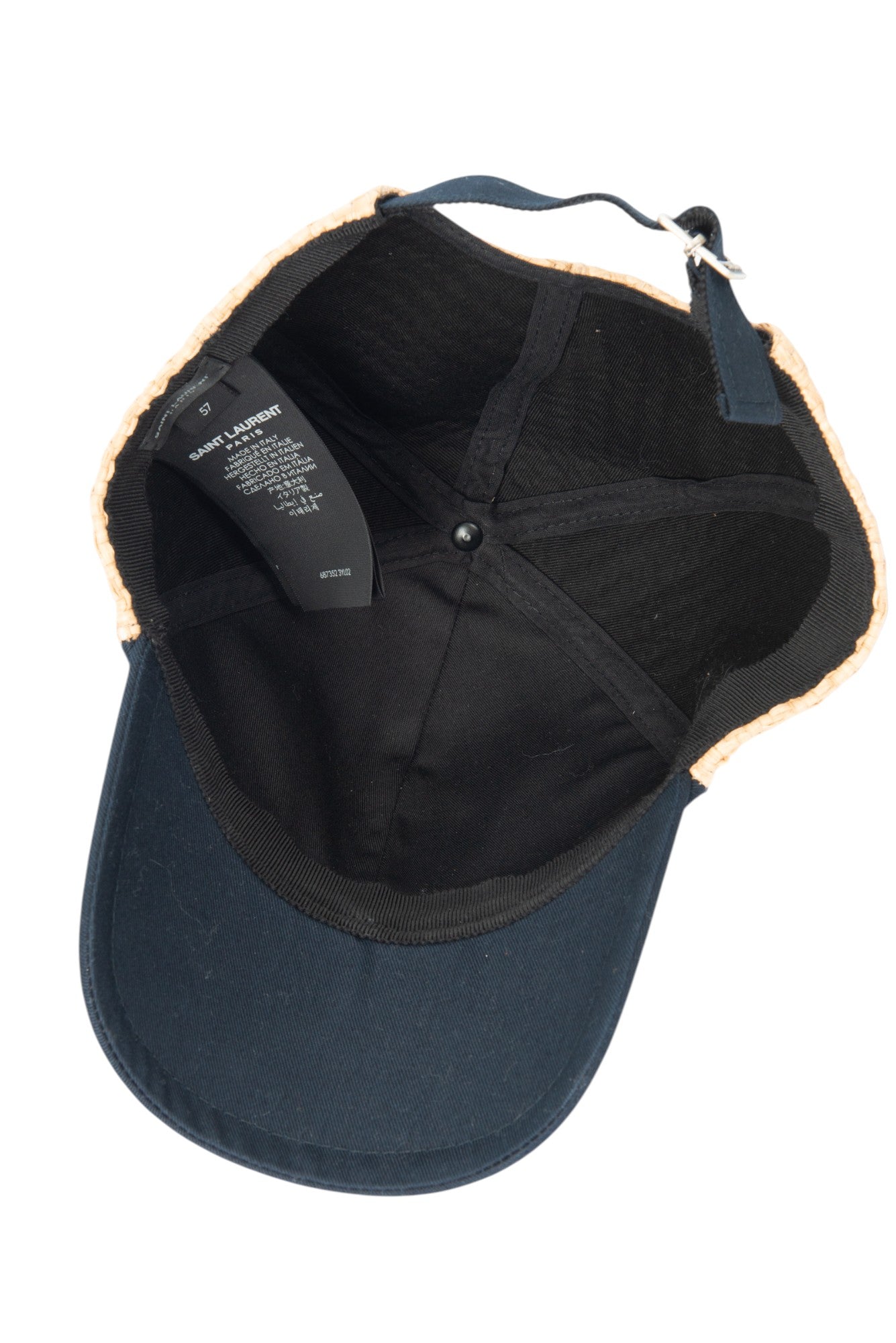 SAINT LAURENT Blue Cotton Woven Raffia Baseball Cap Size M