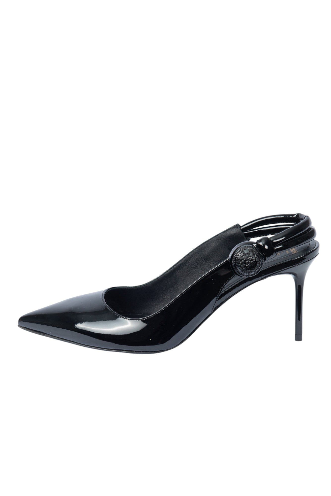 BALMAIN Black Patent Leather Slingback Pumps Size 37 US 7