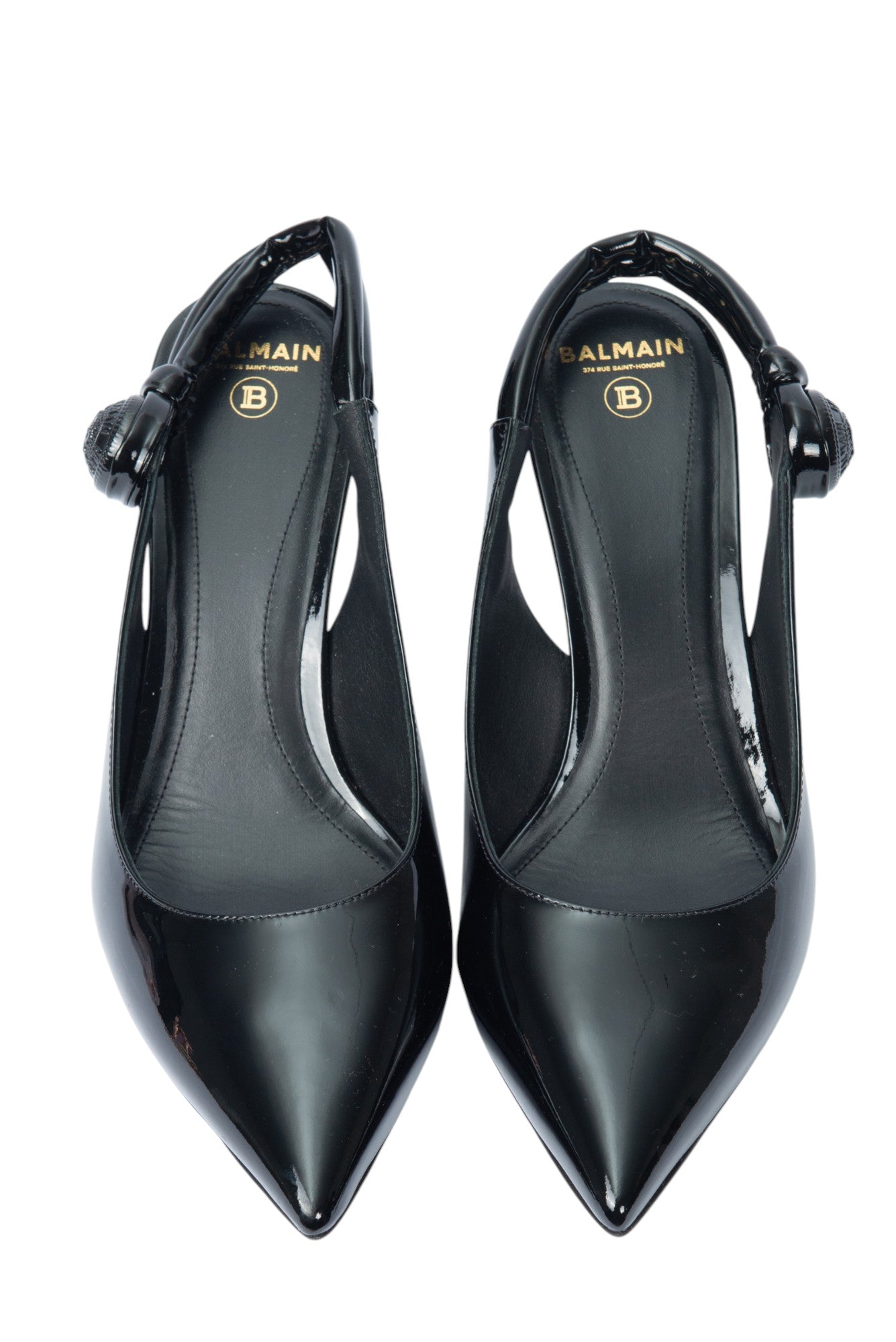 BALMAIN Black Patent Leather Slingback Pumps Size 37 US 7