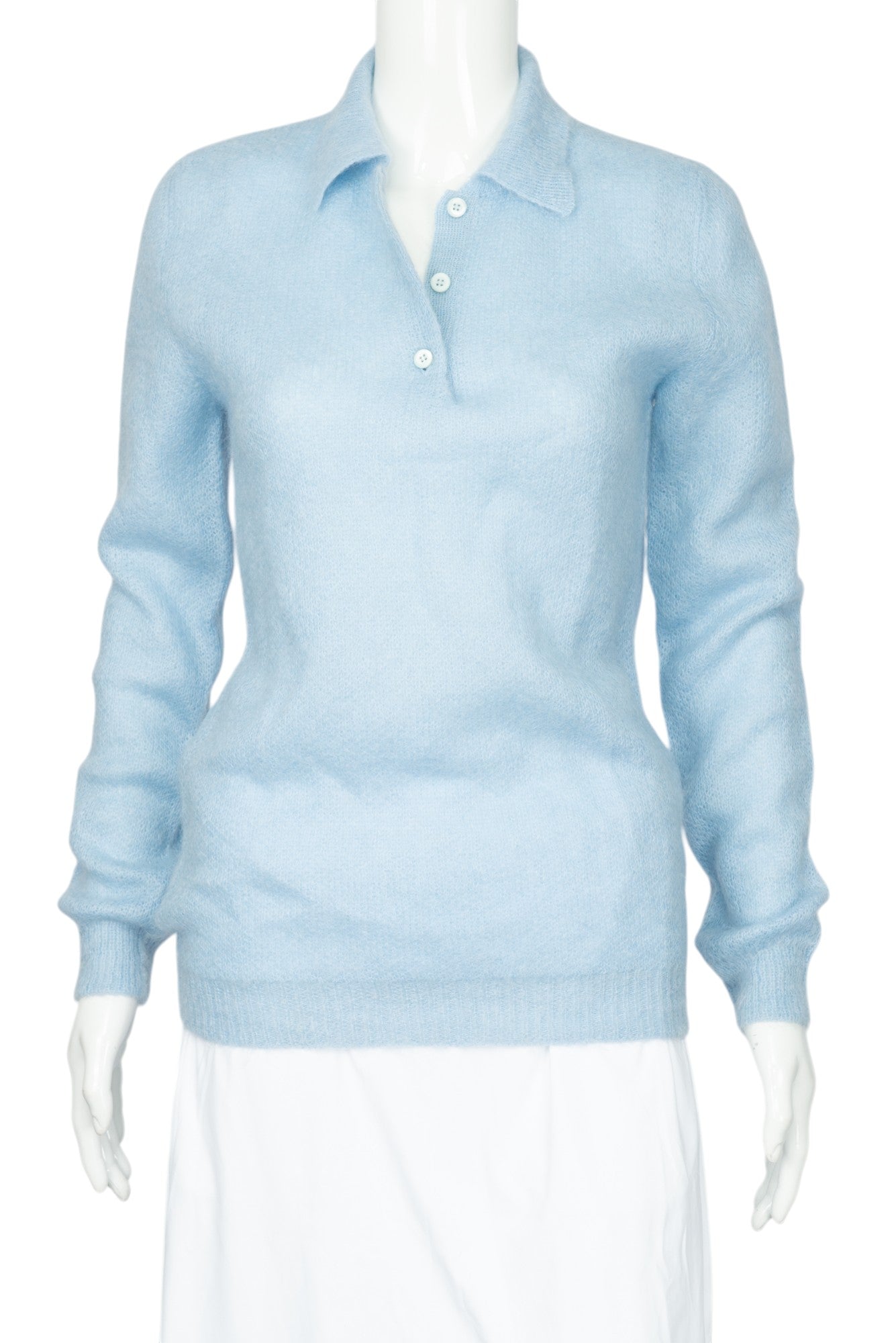 PRADA Blue Mohair Blend Knit Polo Sweater Size 40 US 4