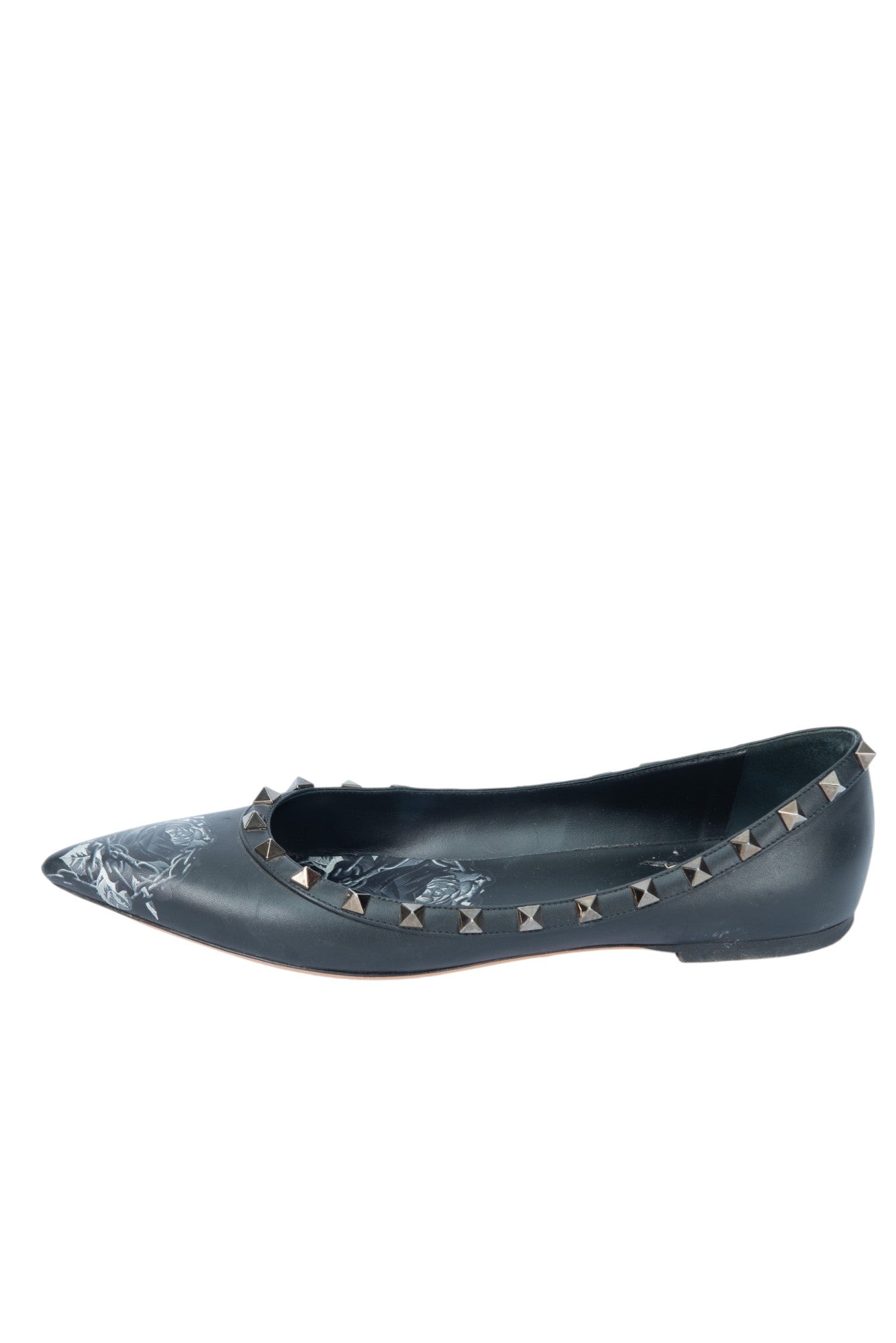 VALENTINO GARAVANI Black Floral Rockstud Ballet Flats Size 40 US 10