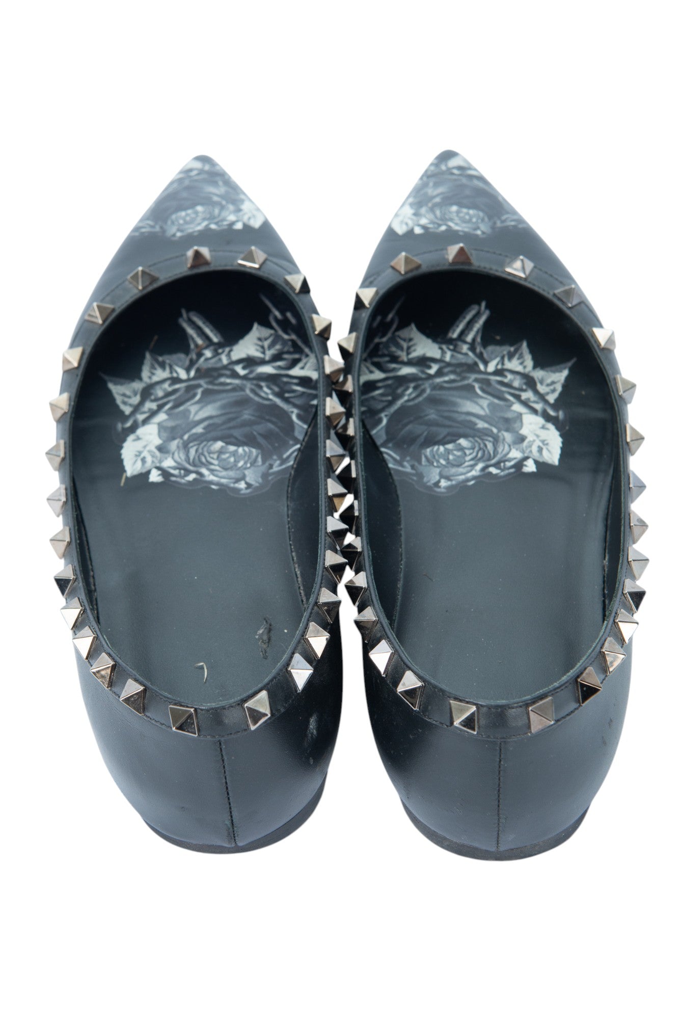 VALENTINO GARAVANI Black Floral Rockstud Ballet Flats Size 40 US 10