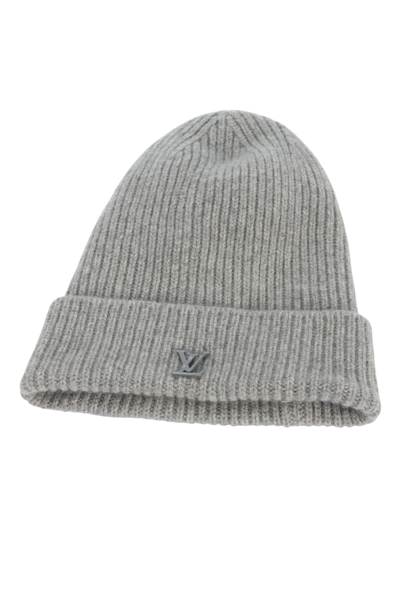 LOUIS VUITTON Gray Cashmere LV Logo Beanie