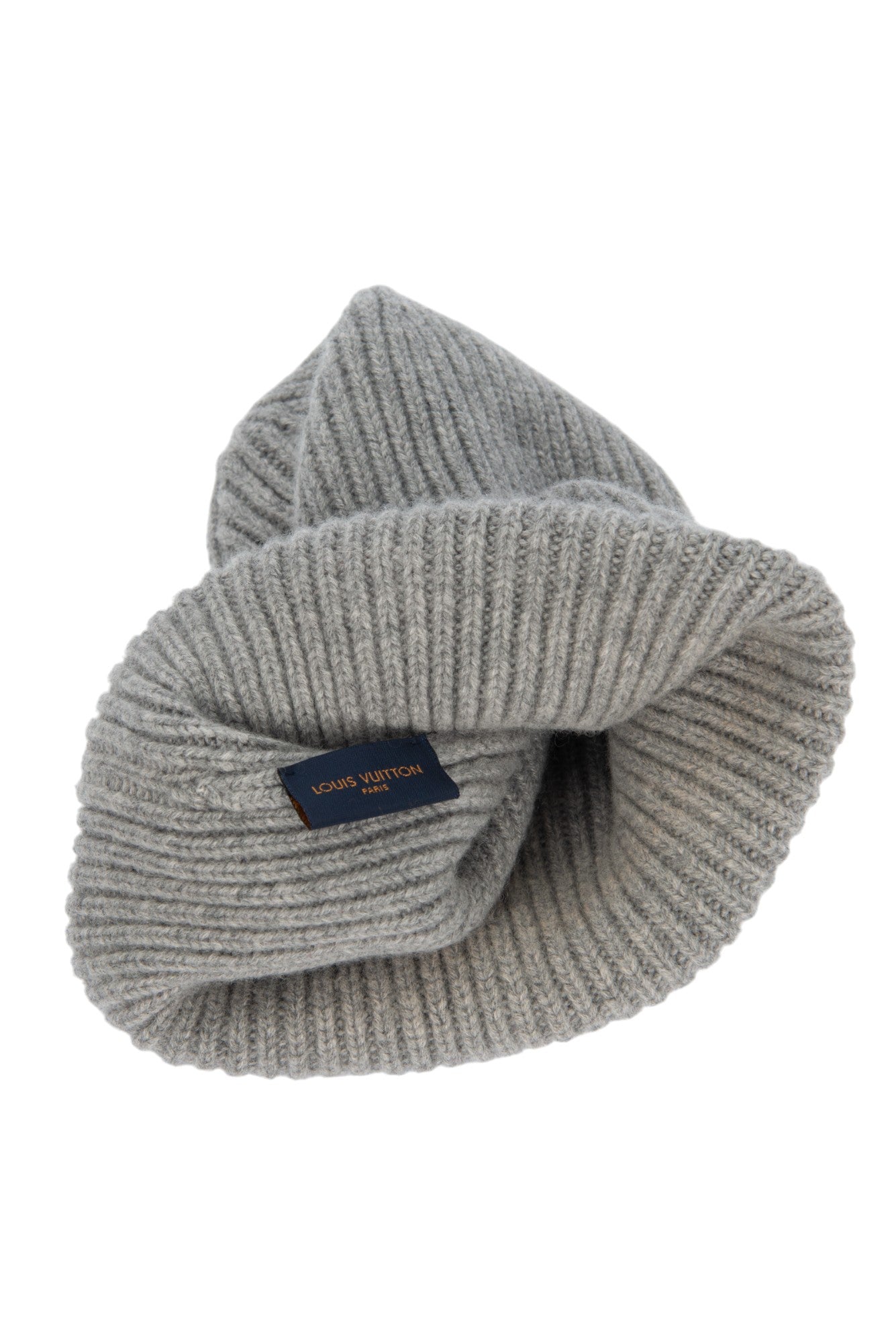LOUIS VUITTON Gray Cashmere LV Logo Beanie