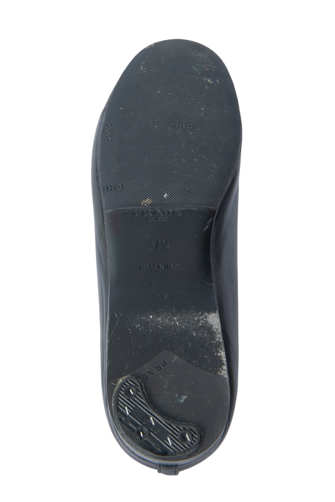 PRADA Black Leather Triangle Logo Bow Ballet Flats Size 37.5 US 7.5