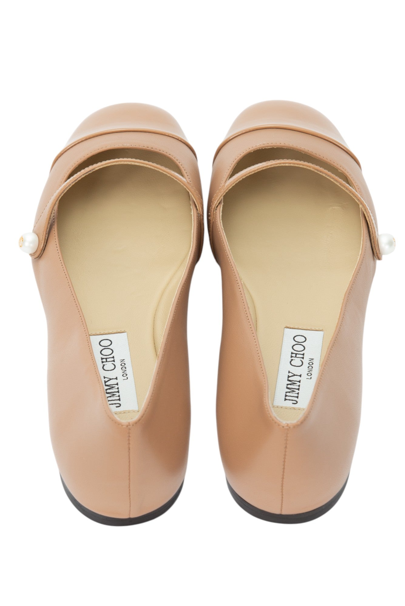 JIMMY CHOO Beige Leather Elisa Ballet Flats Size 37.5 US 7.5