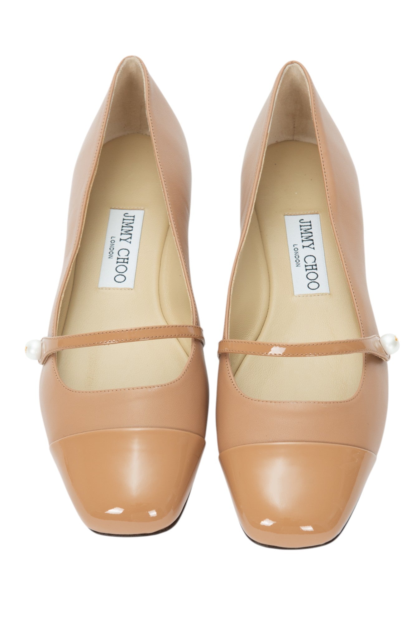 JIMMY CHOO Beige Leather Elisa Ballet Flats Size 37.5 US 7.5