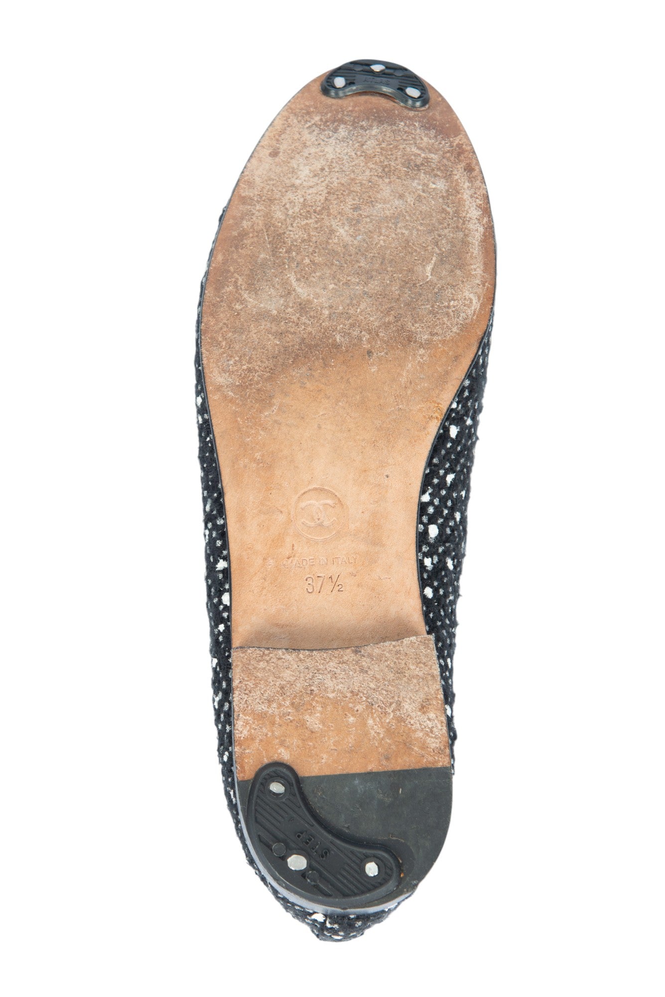 CHANEL Black Tweed CC Cap Toe Ballet Flats Size 37.5 US 7.5
