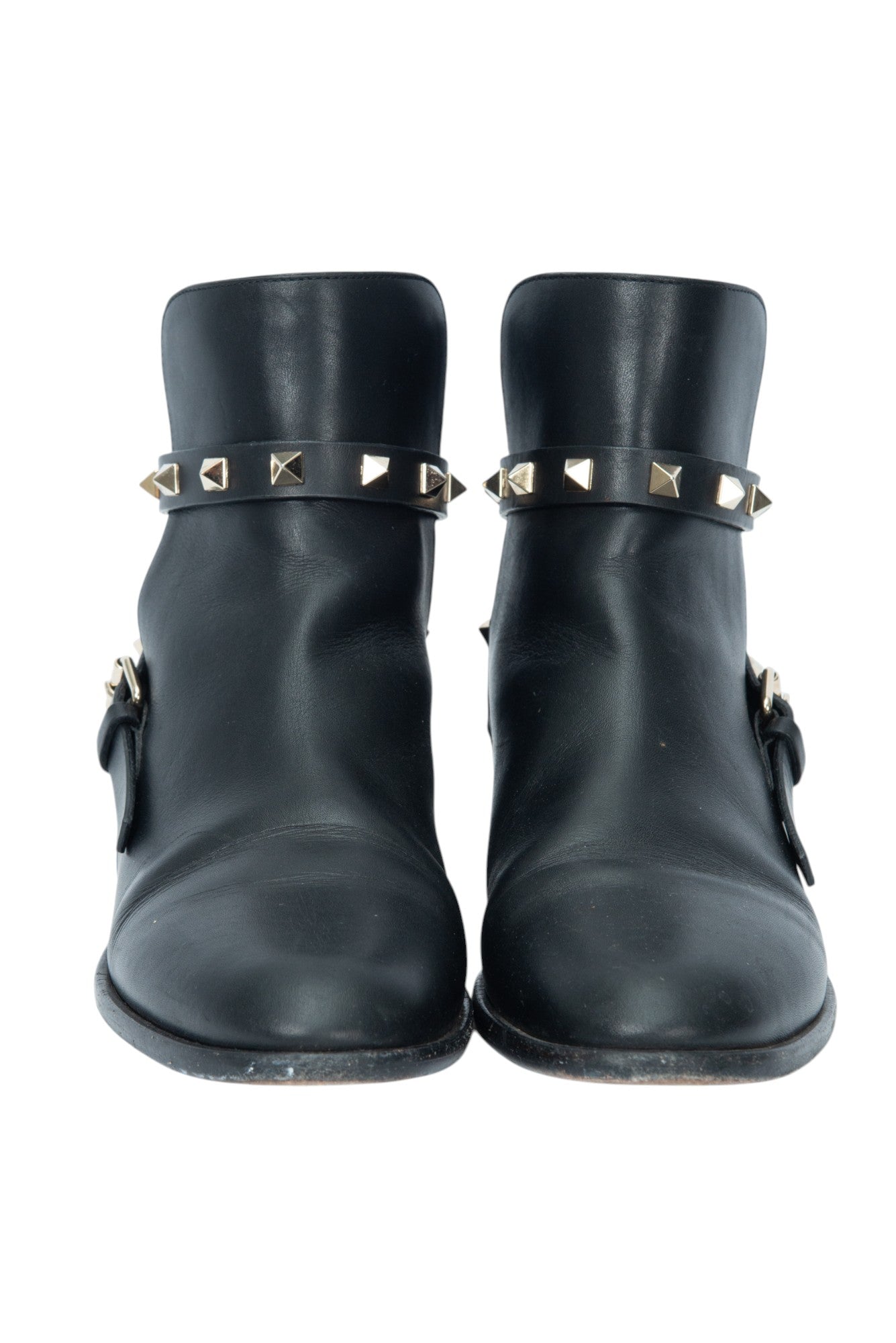 VALENTINO Black Leather Rockstud Ankle Boots Size 36 US 6