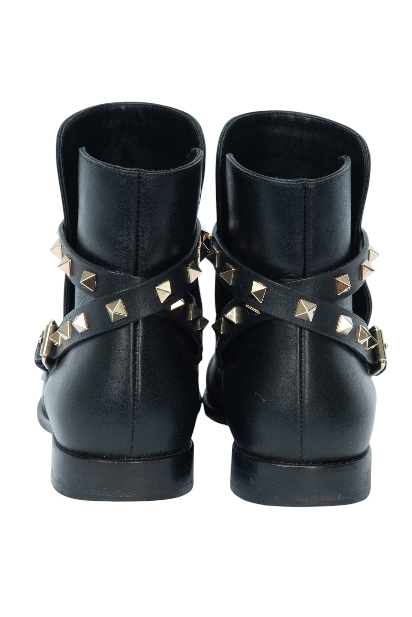 VALENTINO Black Leather Rockstud Ankle Boots Size 36 US 6